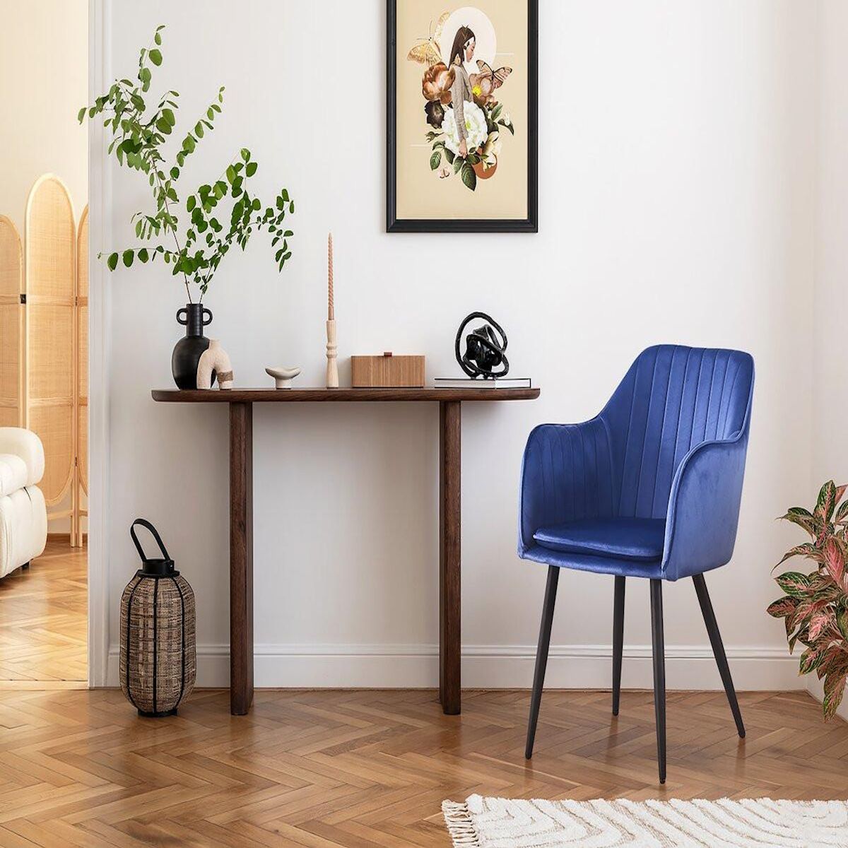 Habitat et Jardin Lot de 2 chaises  Velma  en velours avec accoudoirs - Bleu