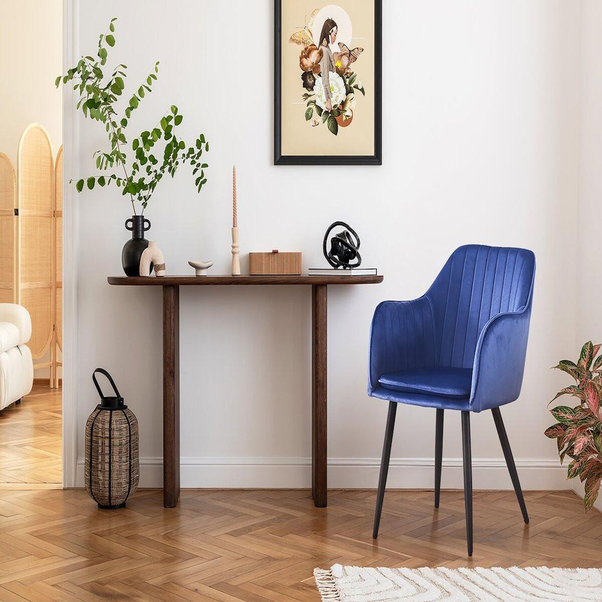 Habitat et Jardin Lot de 2 chaises  Velma  en velours avec accoudoirs - Bleu