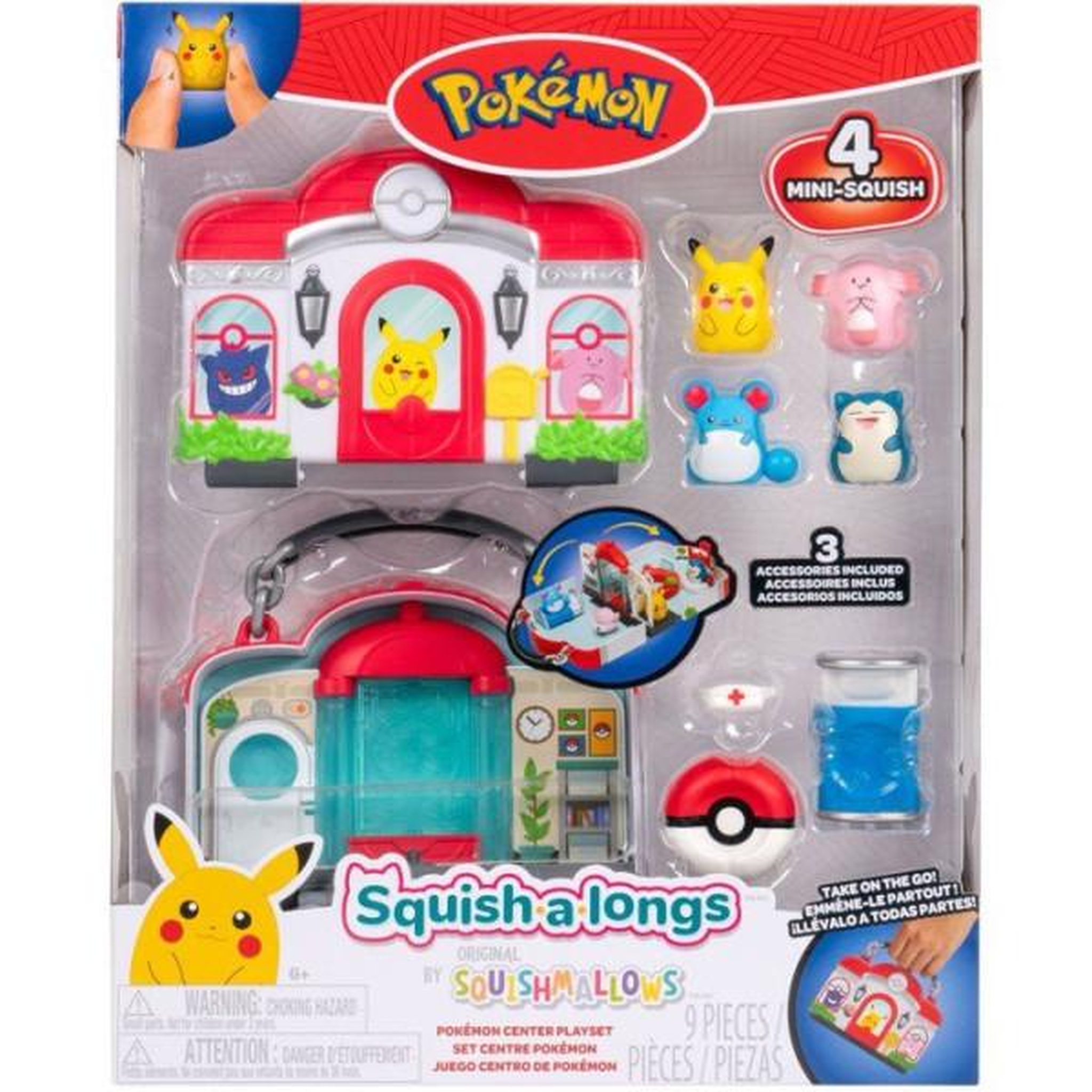 SQUISHMALLOWS Coffret de jeu Pokémon - SQUISHMALLOWS - Squish-a-longs - 4 Mini-Squish - Centre Pokémon