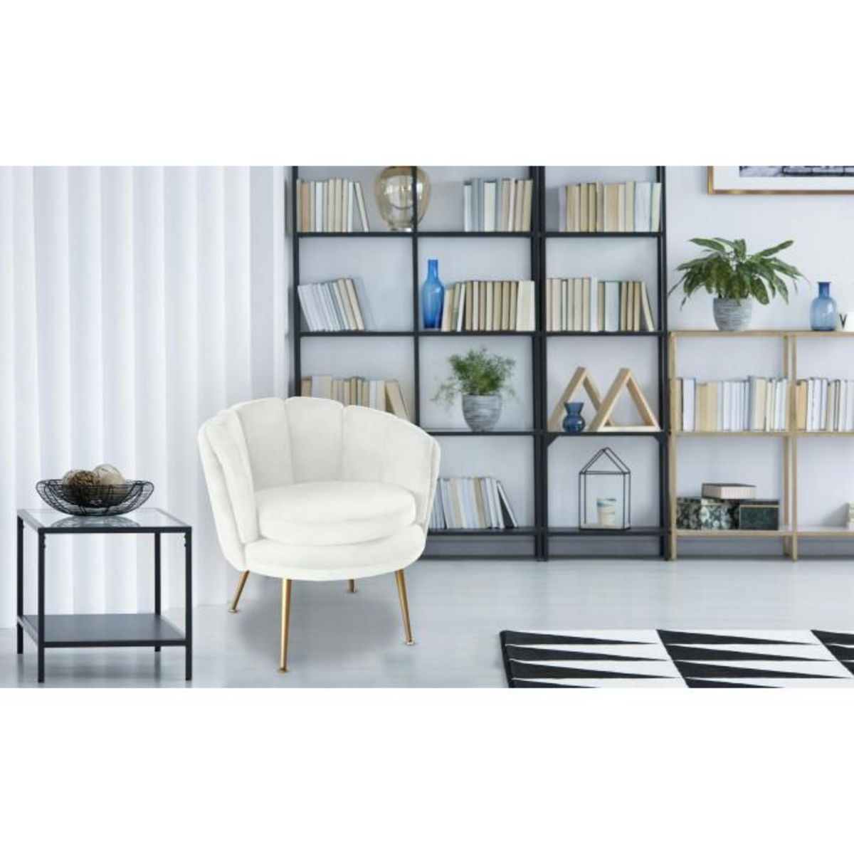 Paris Prix Fauteuil Arrondi en Velours  Dabren  80cm Blanc