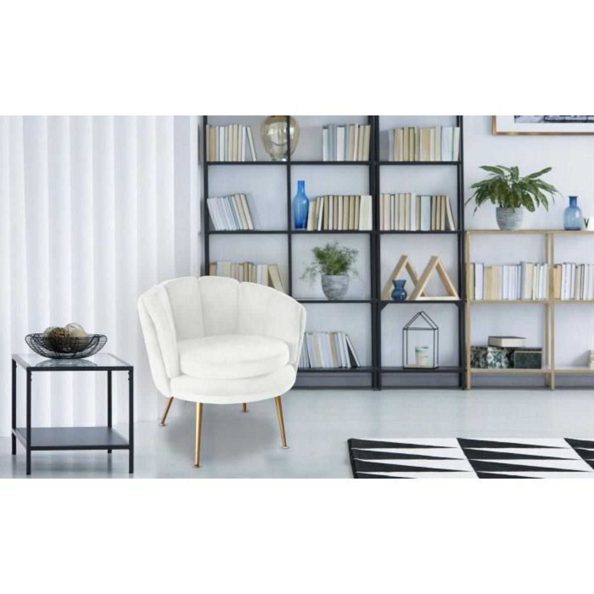 Paris Prix Fauteuil Arrondi en Velours  Dabren  80cm Blanc
