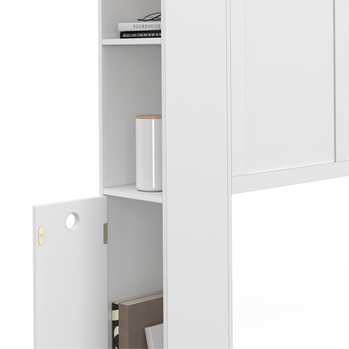 ID MARKET Tête de lit sur pied VITO 145 cm avec rangements blanc et plateau bois