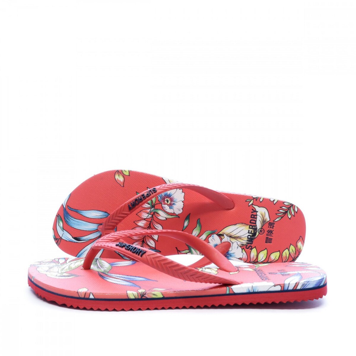 SUPERDRY Tongs Rouge fleurs Femme Superdry Vintage pas cher