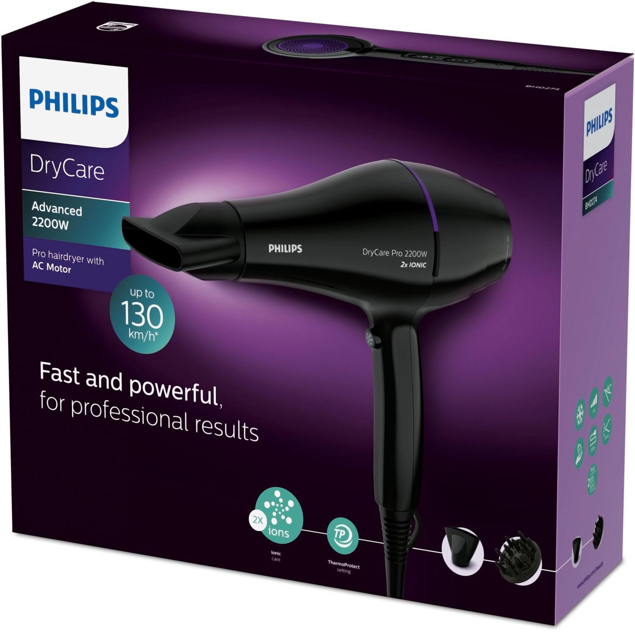 Voir la diapositive 3 : Philips Philips drycare sèche-cheveux pro, moteur ac puissant, 2 200 w de puissance