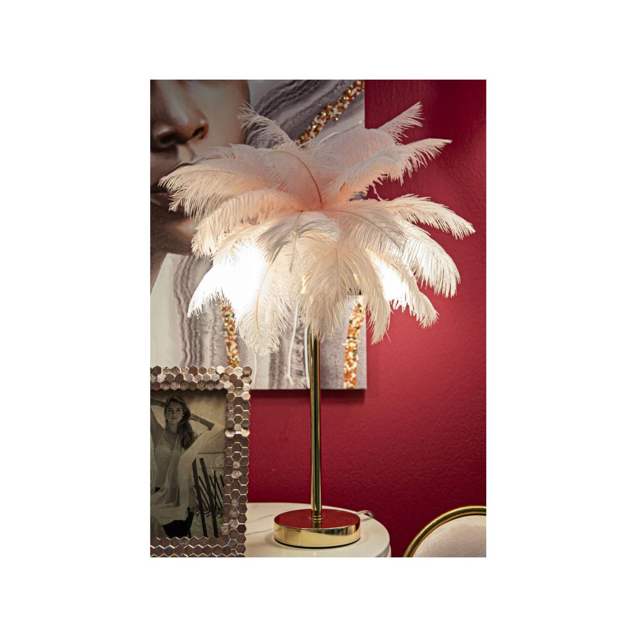Voir la diapositive 5 : Paris Prix Lampe à poser imitation plume  palm  60cm or & rose