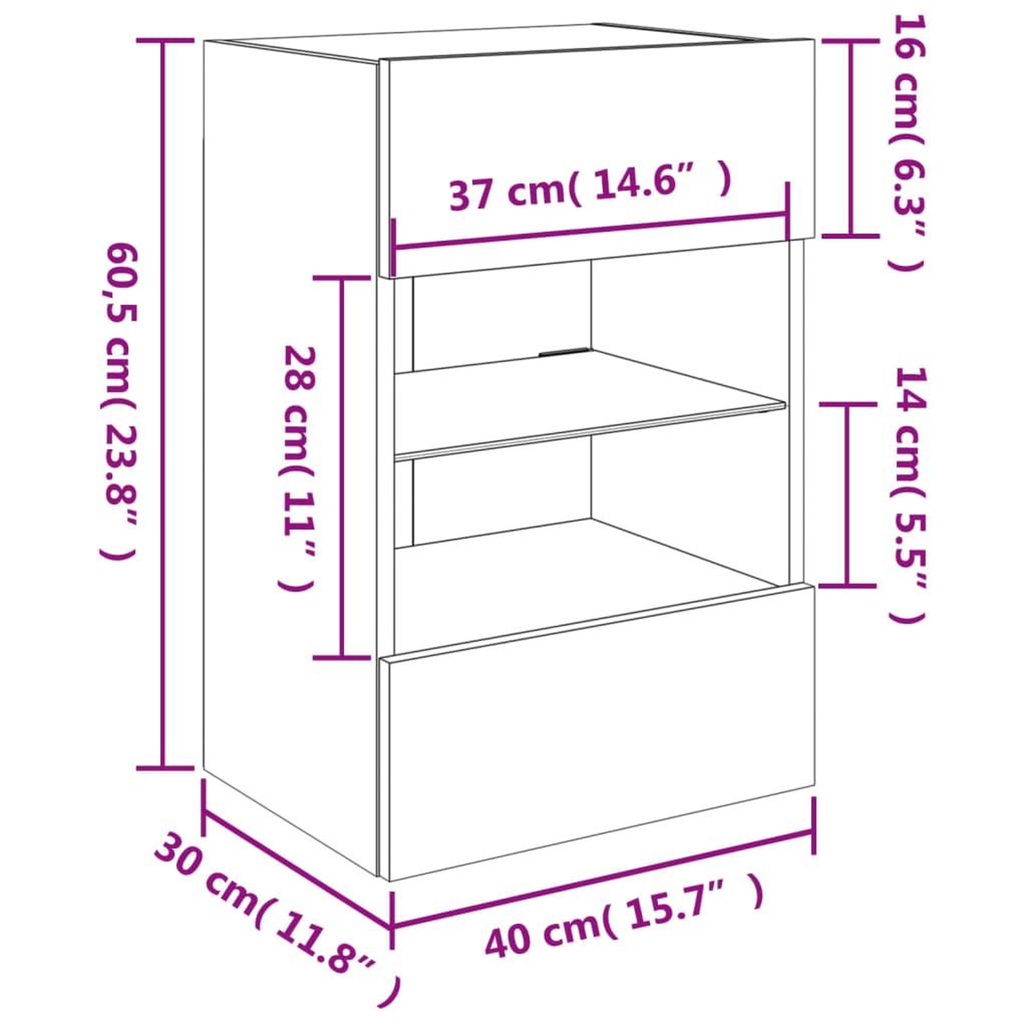 Voir la diapositive 6 : VIDAXL Meubles TV muraux avec lumieres LED 2 pcs blanc 40x30x60,5 cm