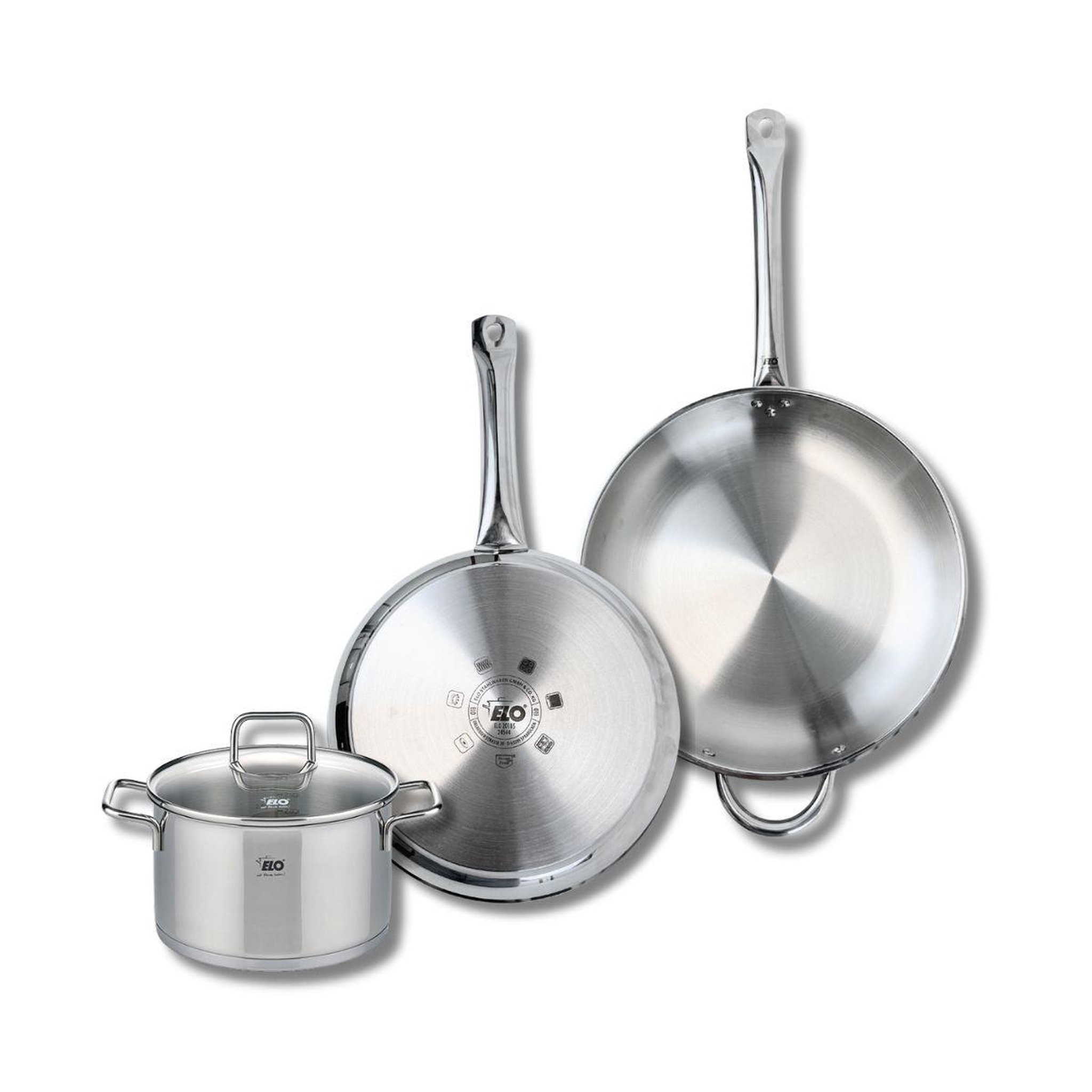 ELO Ensemble de 2 poêles de cuisson 28 et 32 cm et 1 faitout 20 cm elo profi citrin