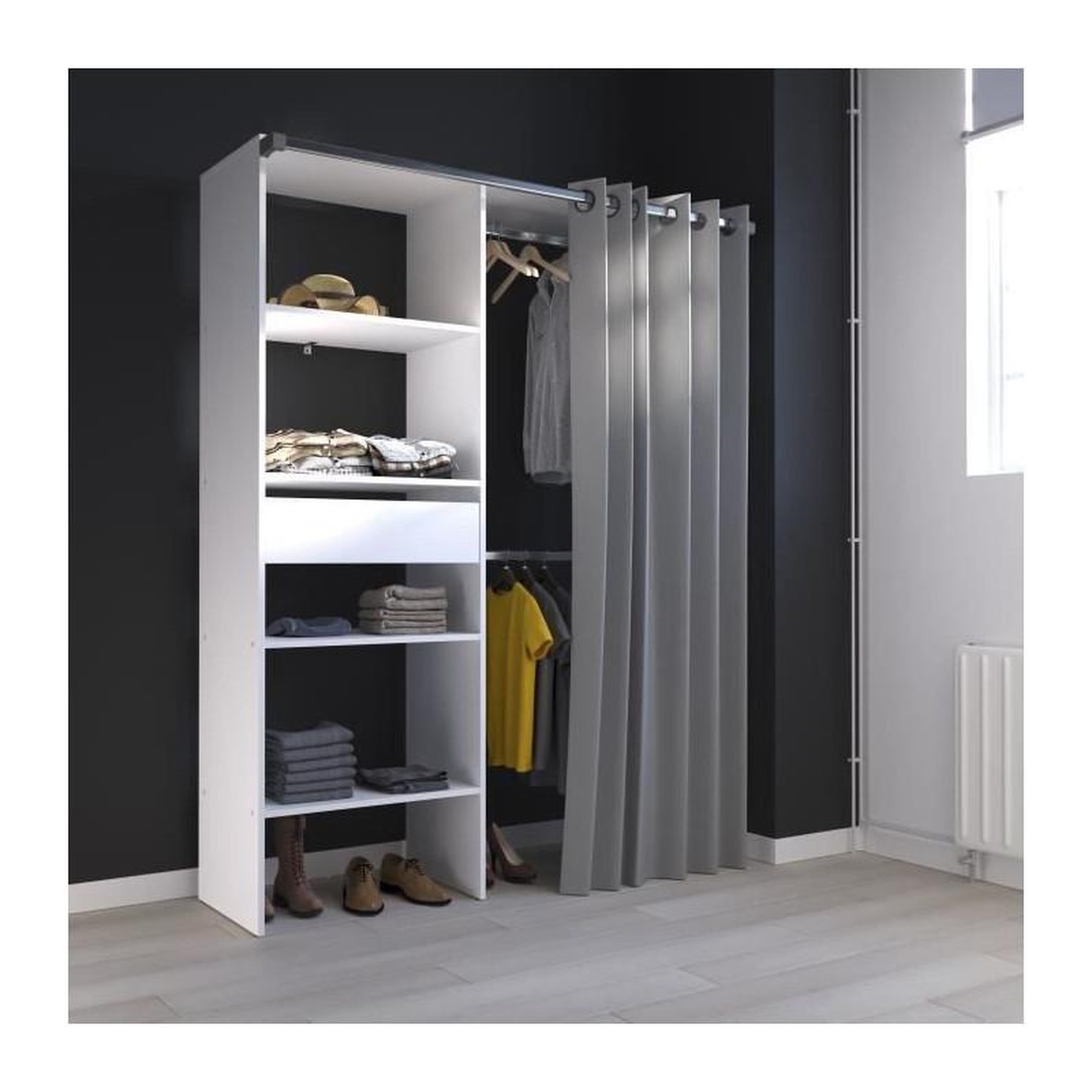 Voir la diapositive 3 : EKIPA BARI Dressing non extensible Blanc 1 tiroir - L 143,5 x P 48 x H 181,9 cm