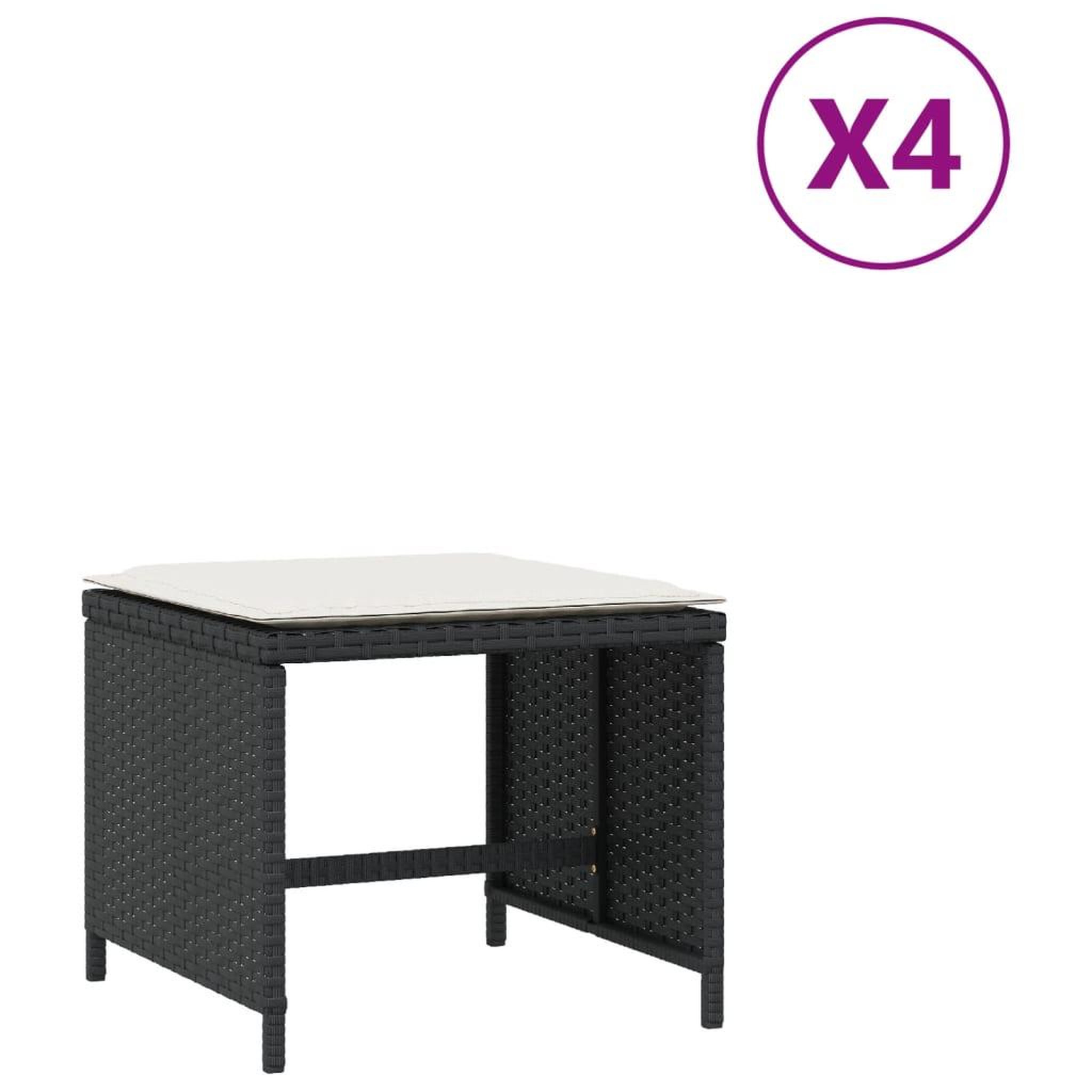 Voir la diapositive 2 : VIDAXL Tabourets de jardin et coussins lot de 4 noir 40x40x35 cm rotin