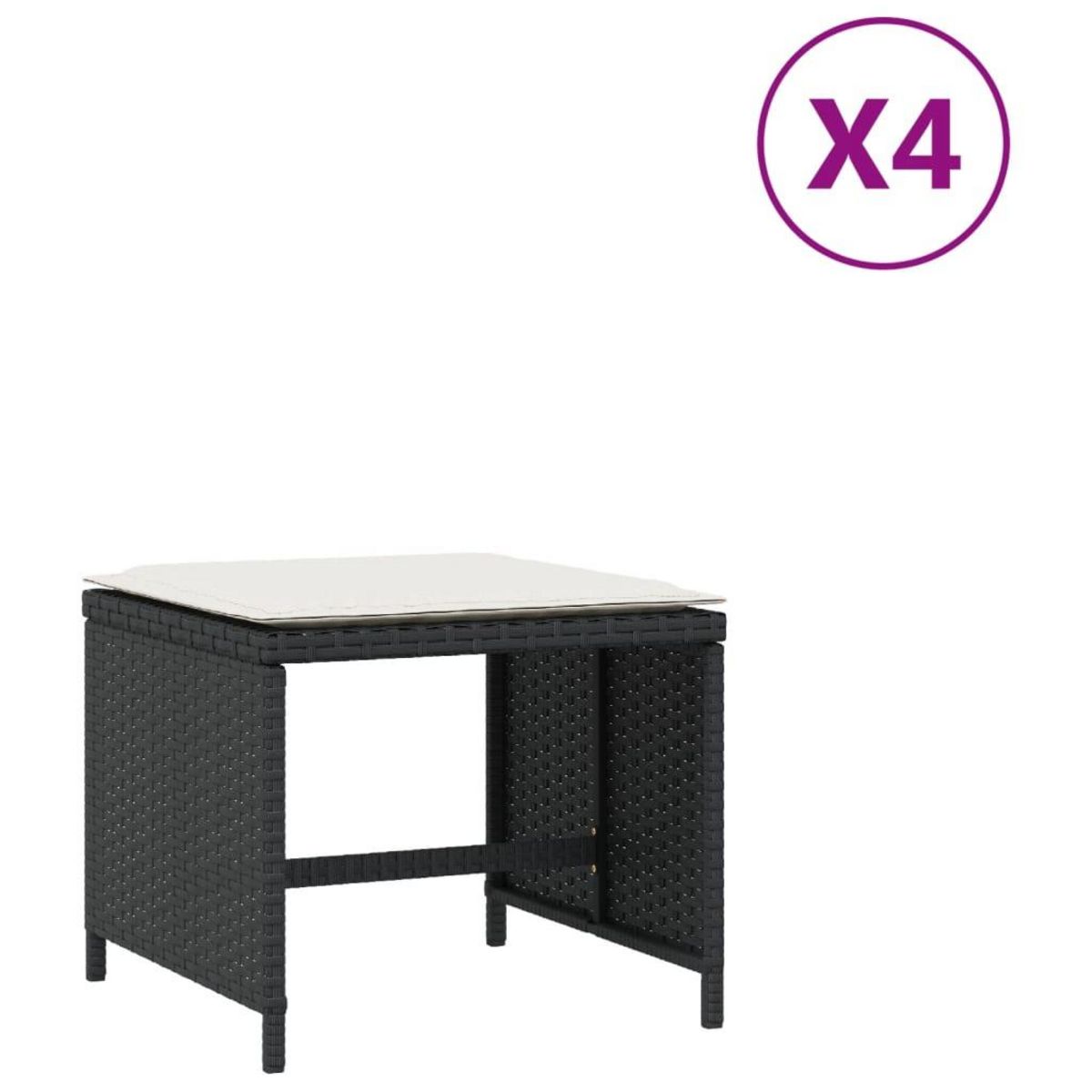 VIDAXL Tabourets de jardin et coussins lot de 4 noir 40x40x35 cm rotin