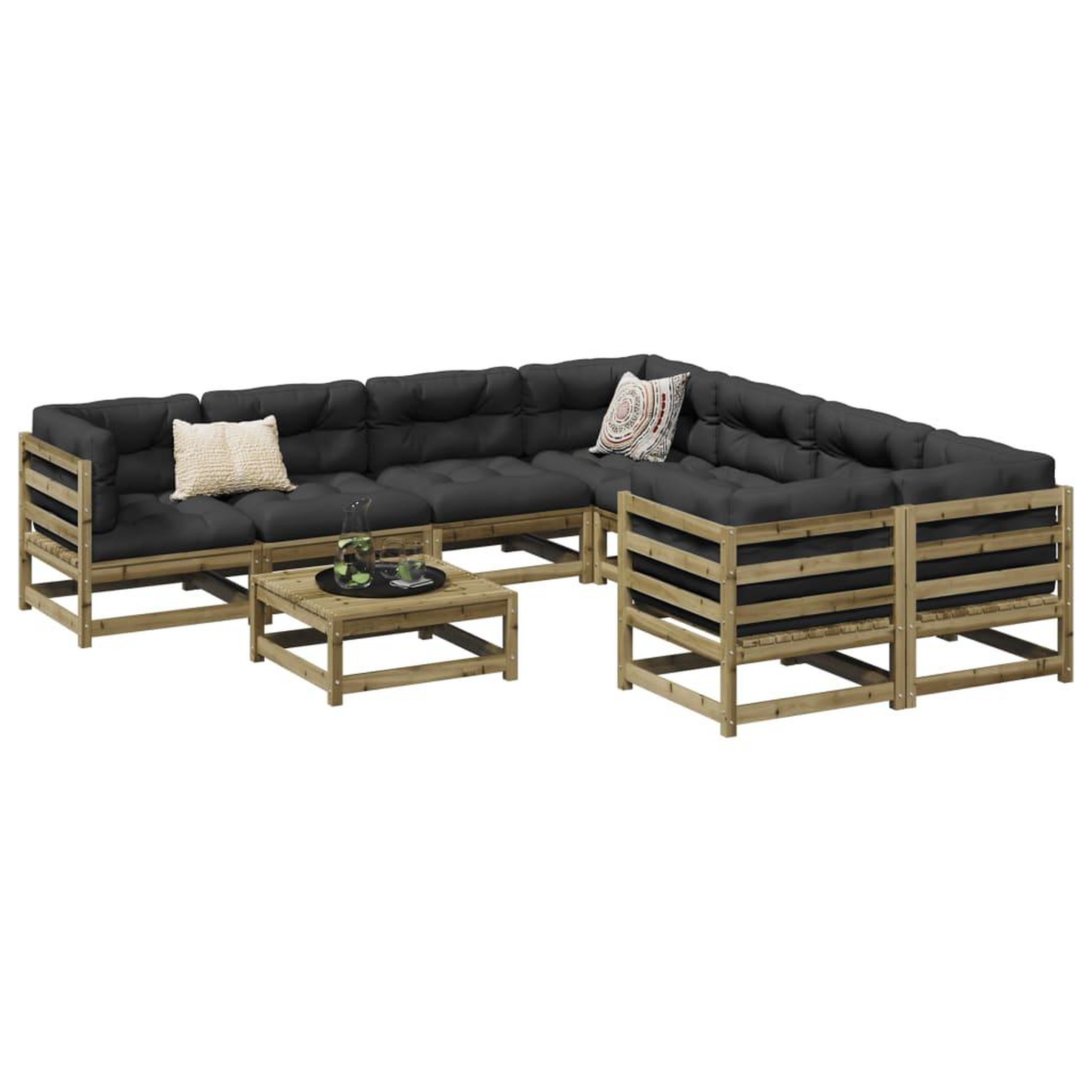Voir la diapositive 1 : VIDAXL Salon de jardin 9 pcs avec coussins bois de pin impregne