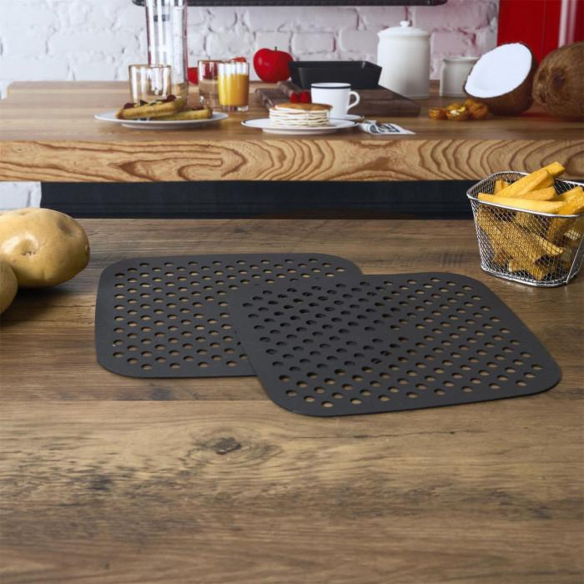 Paris Prix Lot de 2 Tapis de Cuisson Réutilisable  Friteuse à Air  21cm Noir