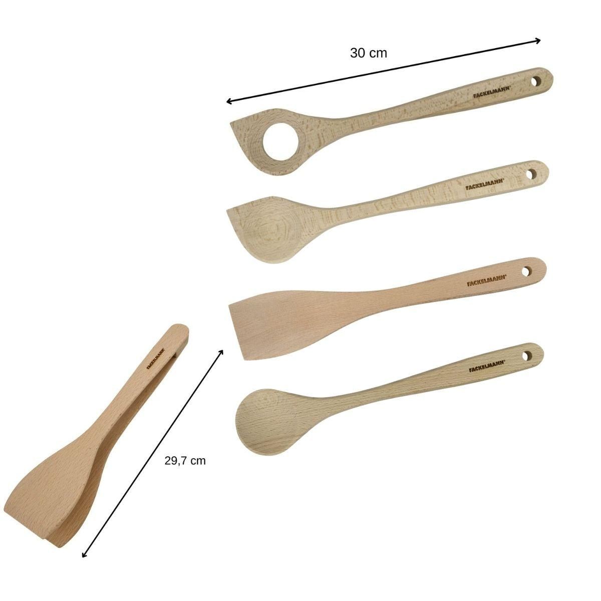 Fackelmann Ensemble de pince, spatule et cuillères en bois FSC Fackelmann Nature