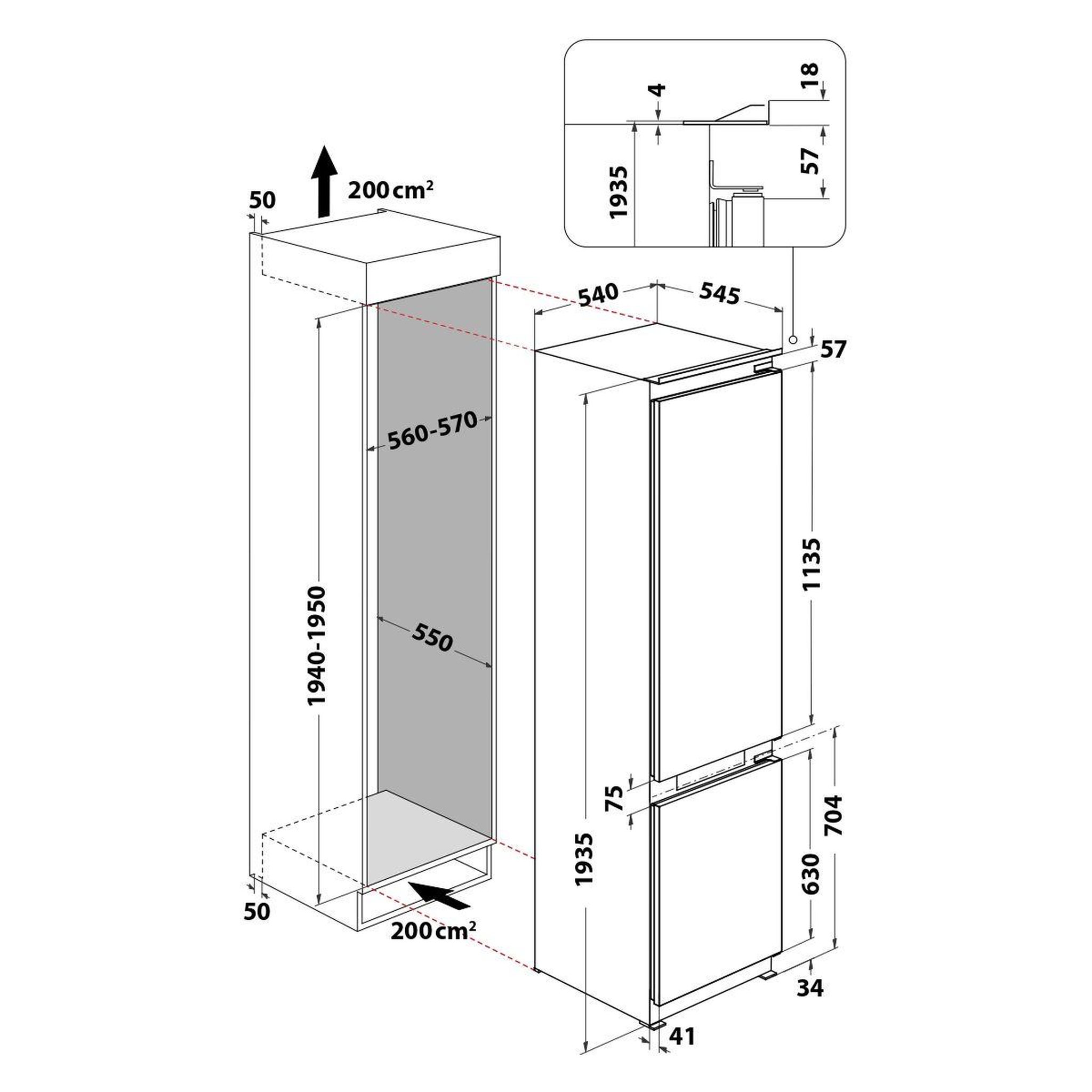 Voir la diapositive 4 : Whirlpool Réfrigérateur combiné encastrable WHC20T152 Supreme Silence 193cm