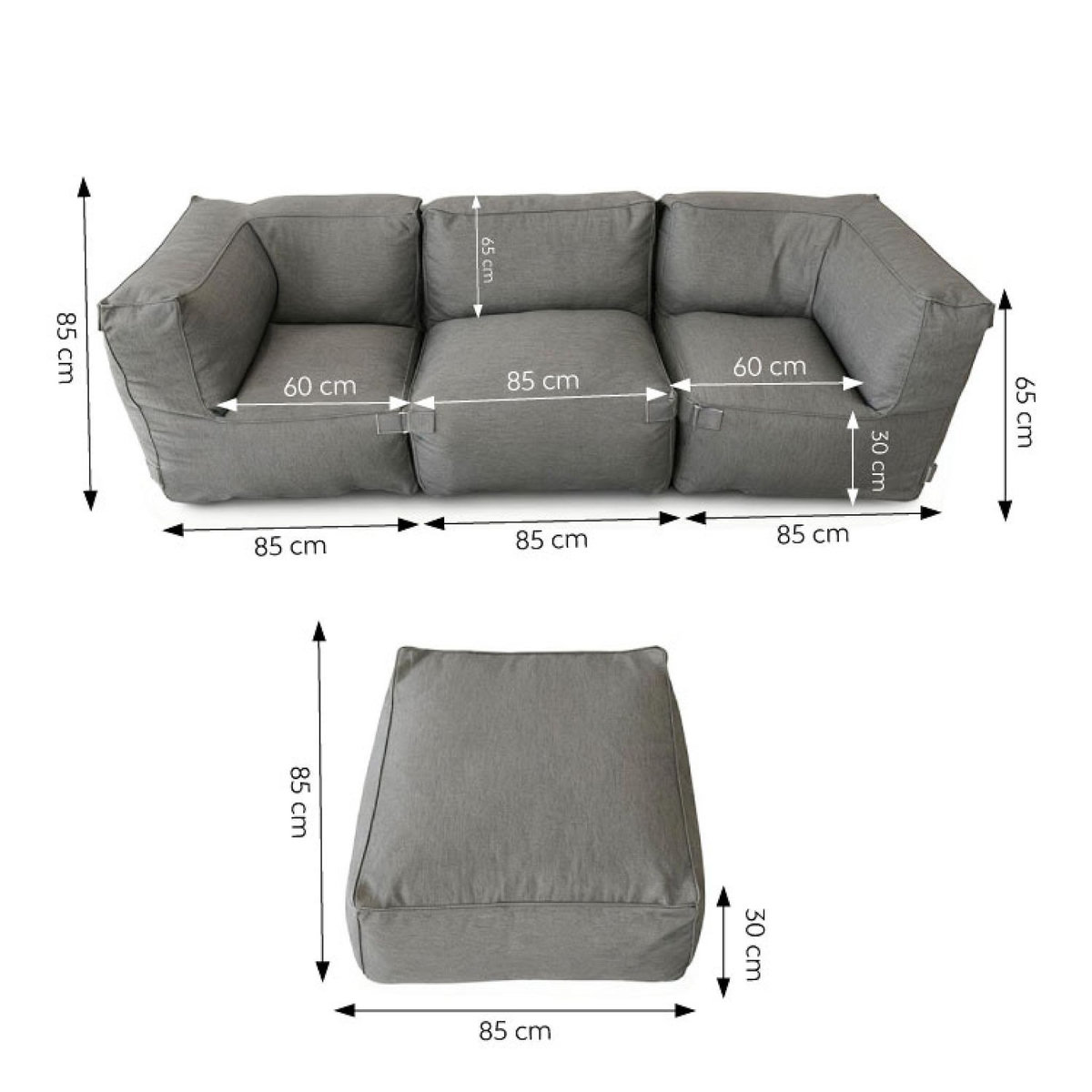 CONCEPT USINE Salon de jardin modulable 4 places gris en tissu déperlant PRAIANO