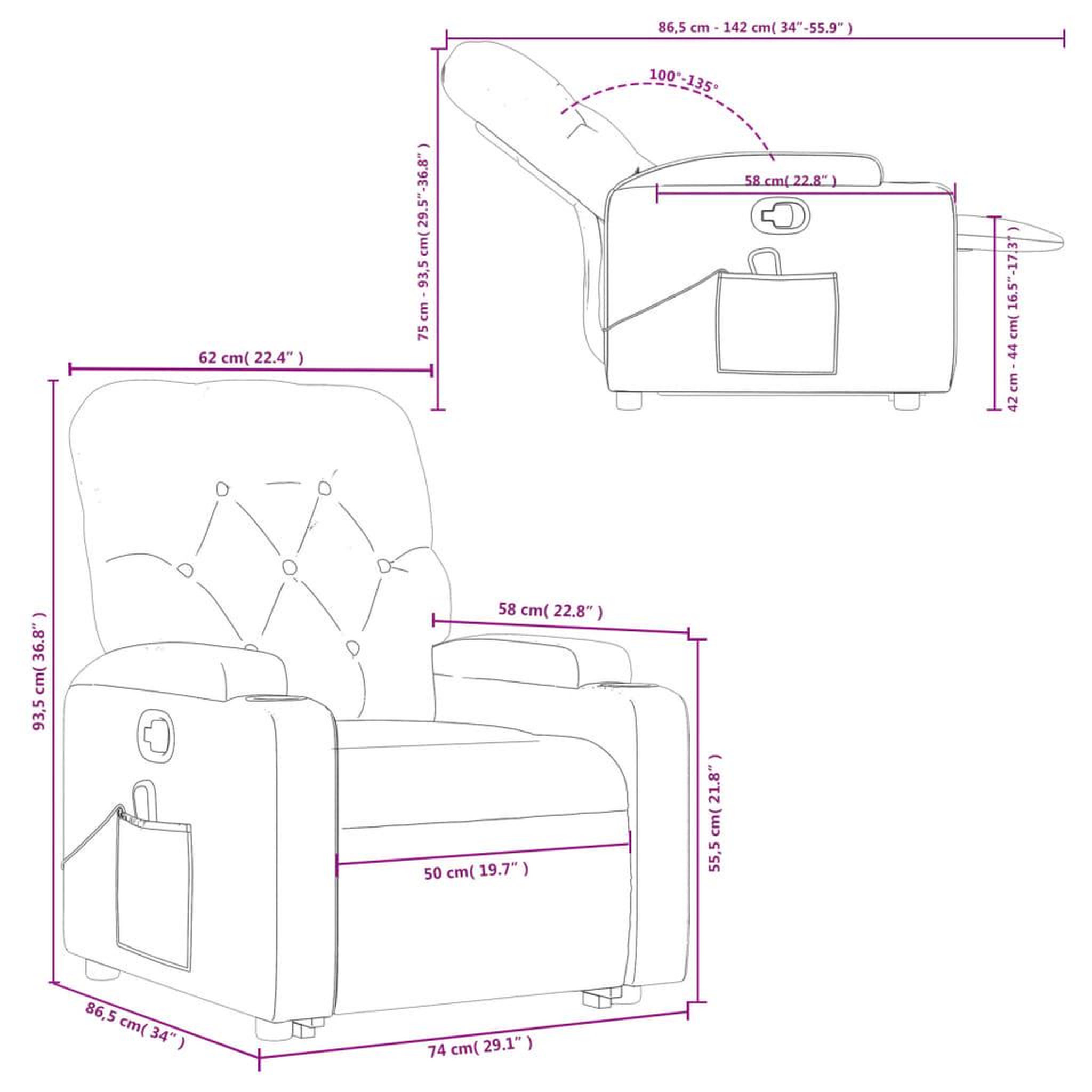 Voir la diapositive 6 : VIDAXL Fauteuil de massage inclinable Noir Tissu
