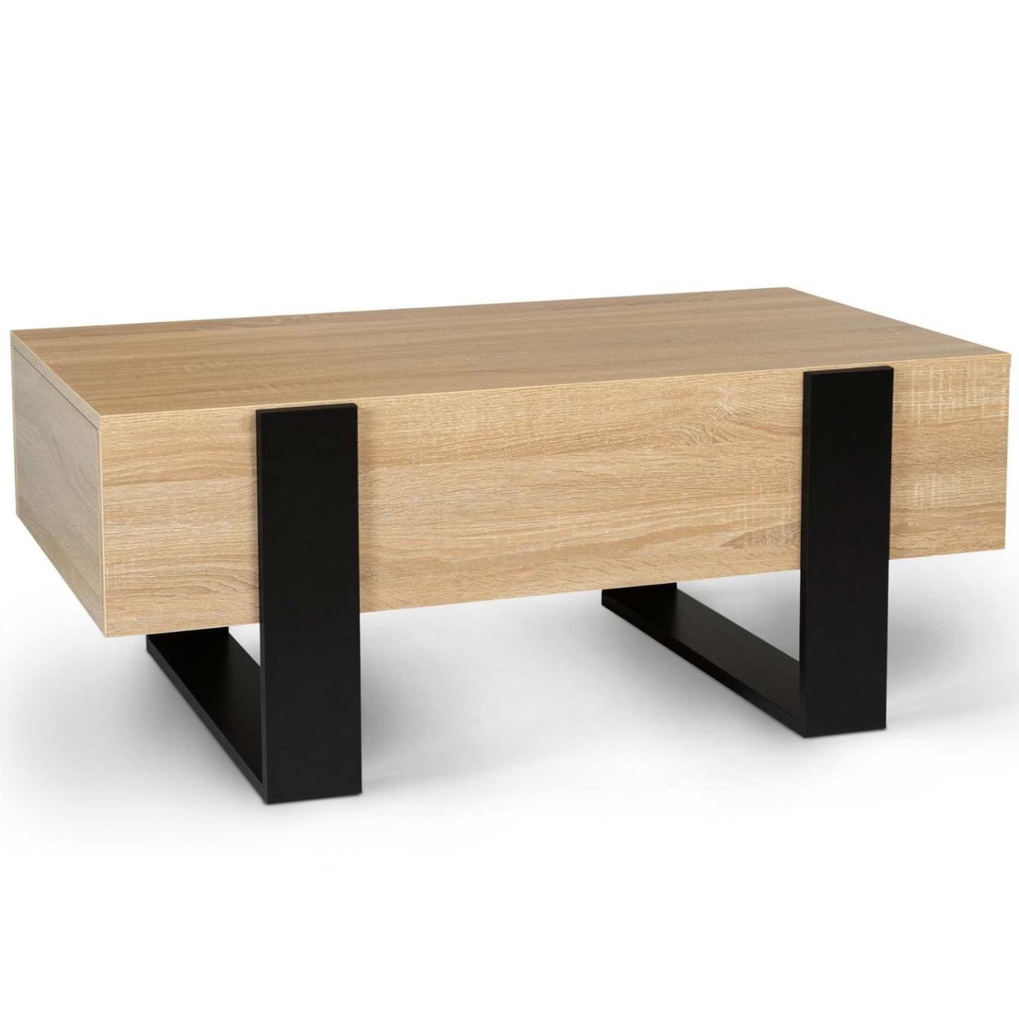 ID MARKET Table basse rectangulaire phoenix avec tiroirs 100 cm bois et noir