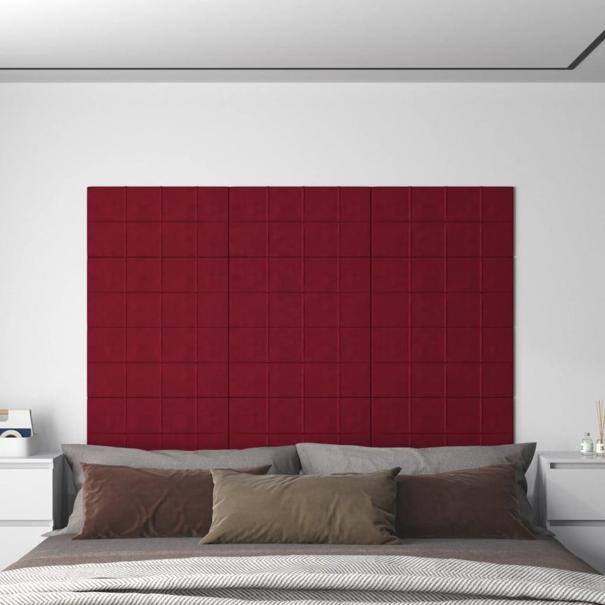 Voir la diapositive 1 : VIDAXL Panneaux muraux 12 pcs Rouge bordeaux 60x30 cm Velours 2,16 m^2