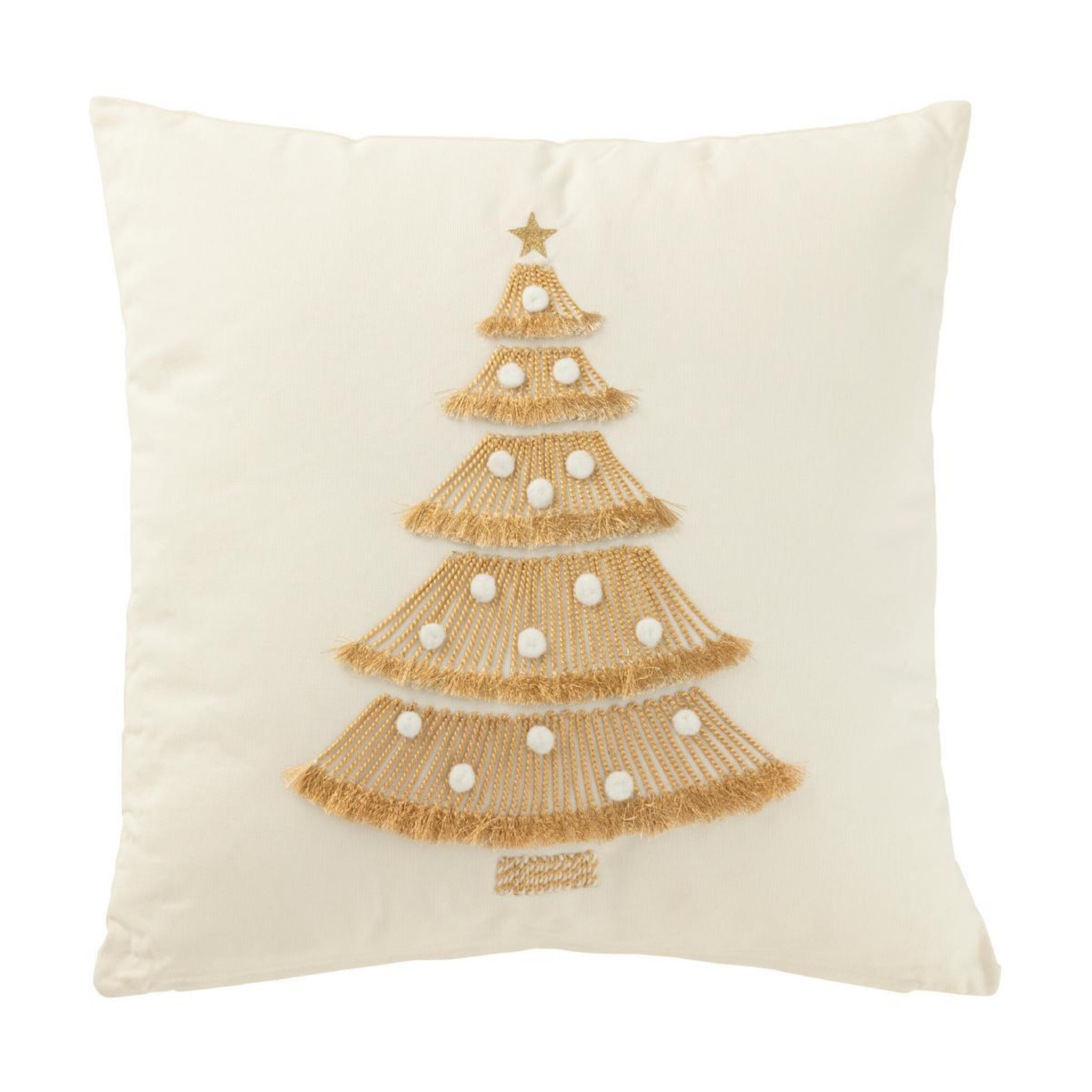 J-LINE Coussin déco sapin  franges  45x45cm blanc