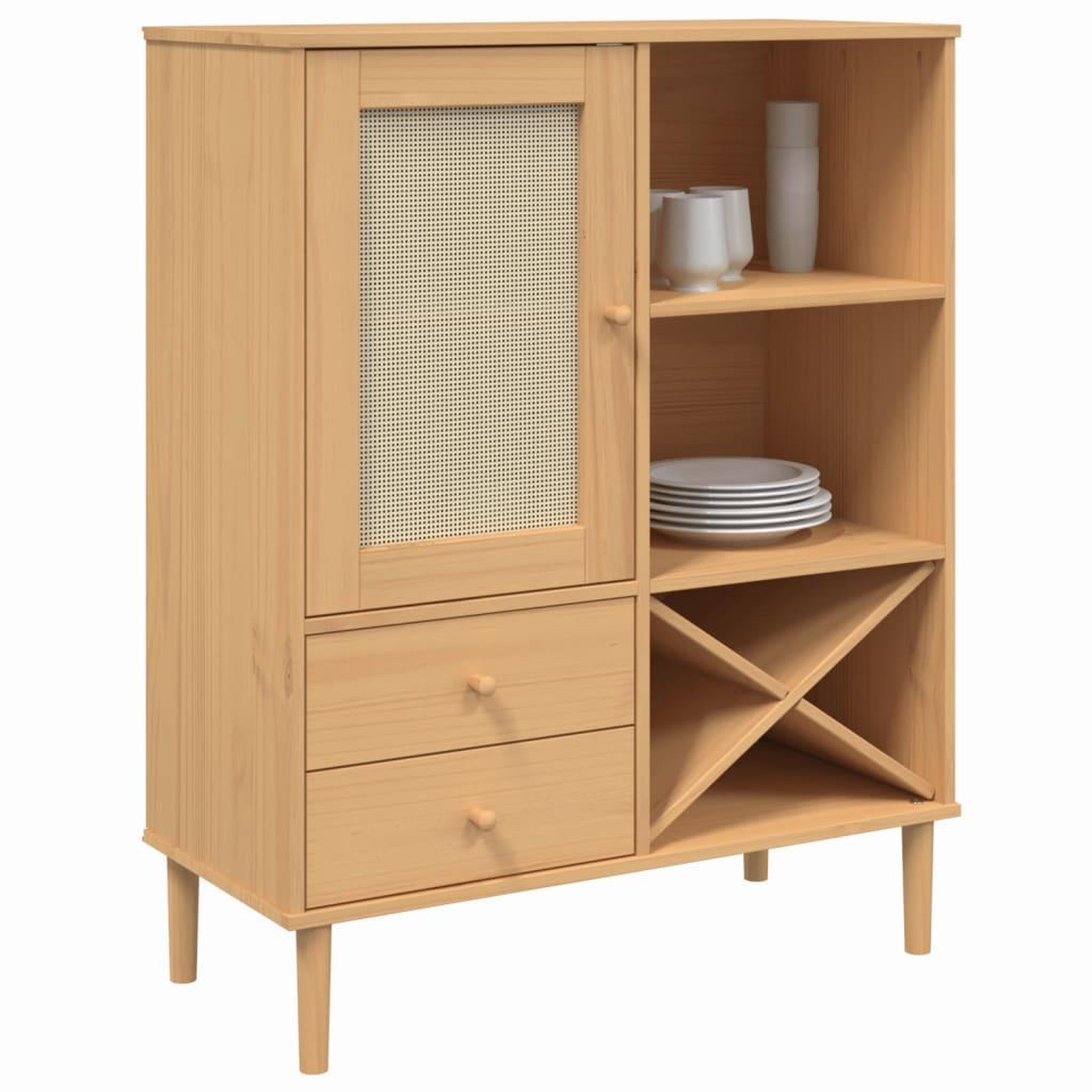 Voir la diapositive 3 : VIDAXL Buffet SENJA aspect rotin marron 90x40x112cm bois massif de pin