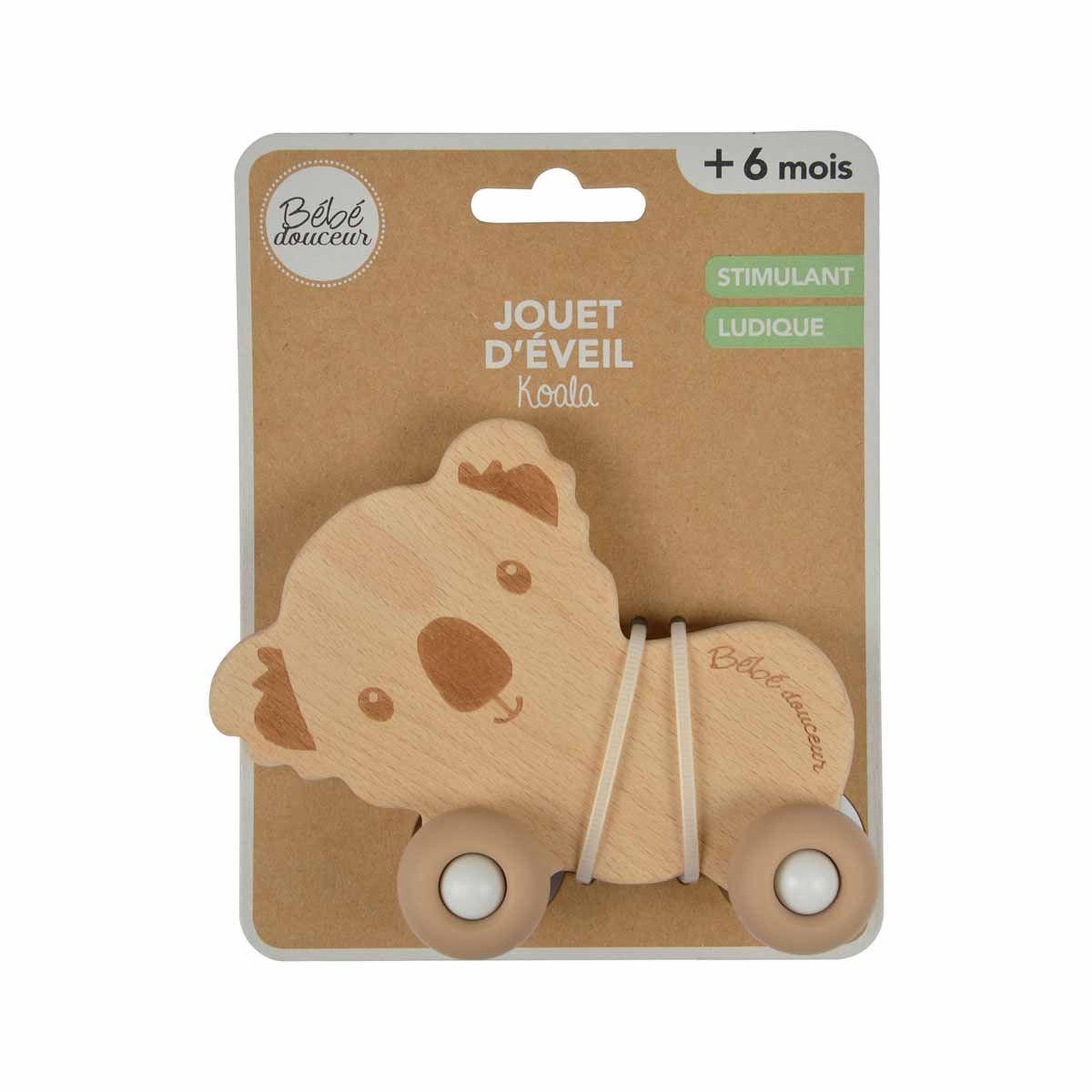 Voir la diapositive 3 : BEBE DOUCEUR Jouet d'Éveil Bébé  Koala avec Roulettes  12cm Naturel