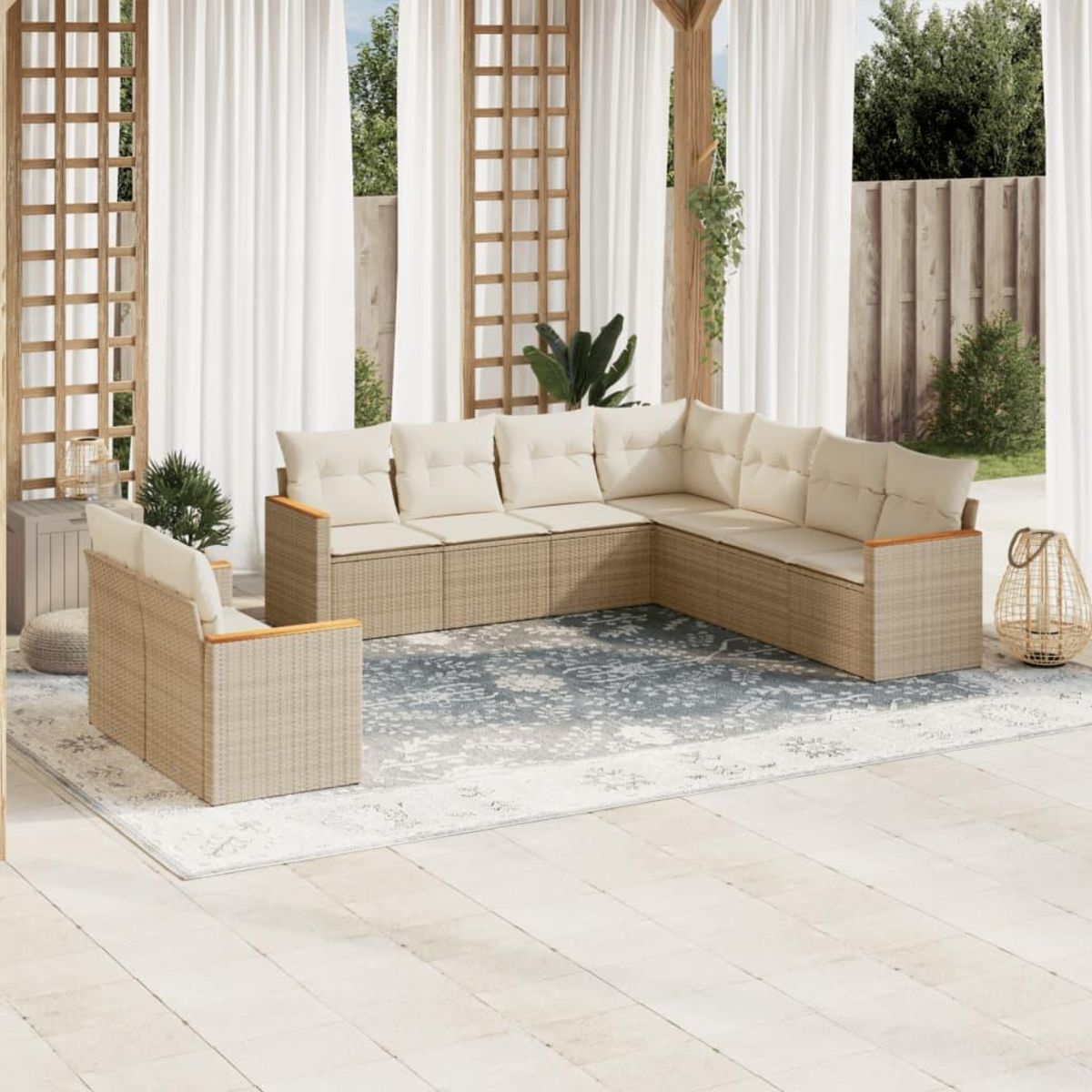 VIDAXL Salon de jardin avec coussins 9 pcs beige resine tressee