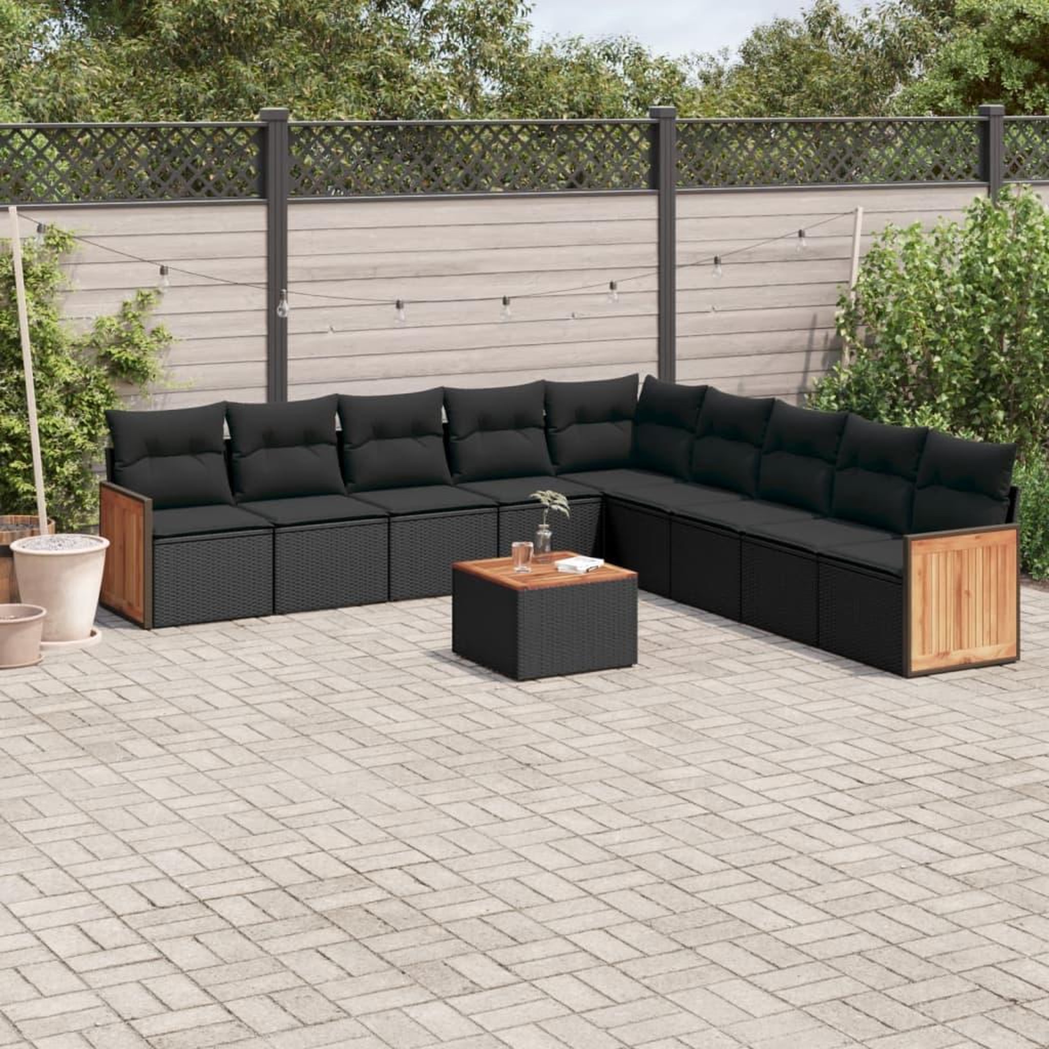 VIDAXL Salon de jardin 10 pcs avec coussins noir resine tressee