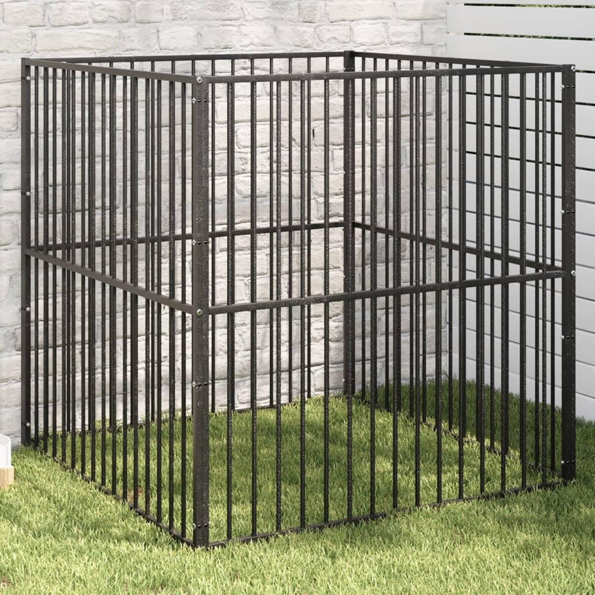 VIDAXL Parc pour chien 4 panneaux noir acier galvanise