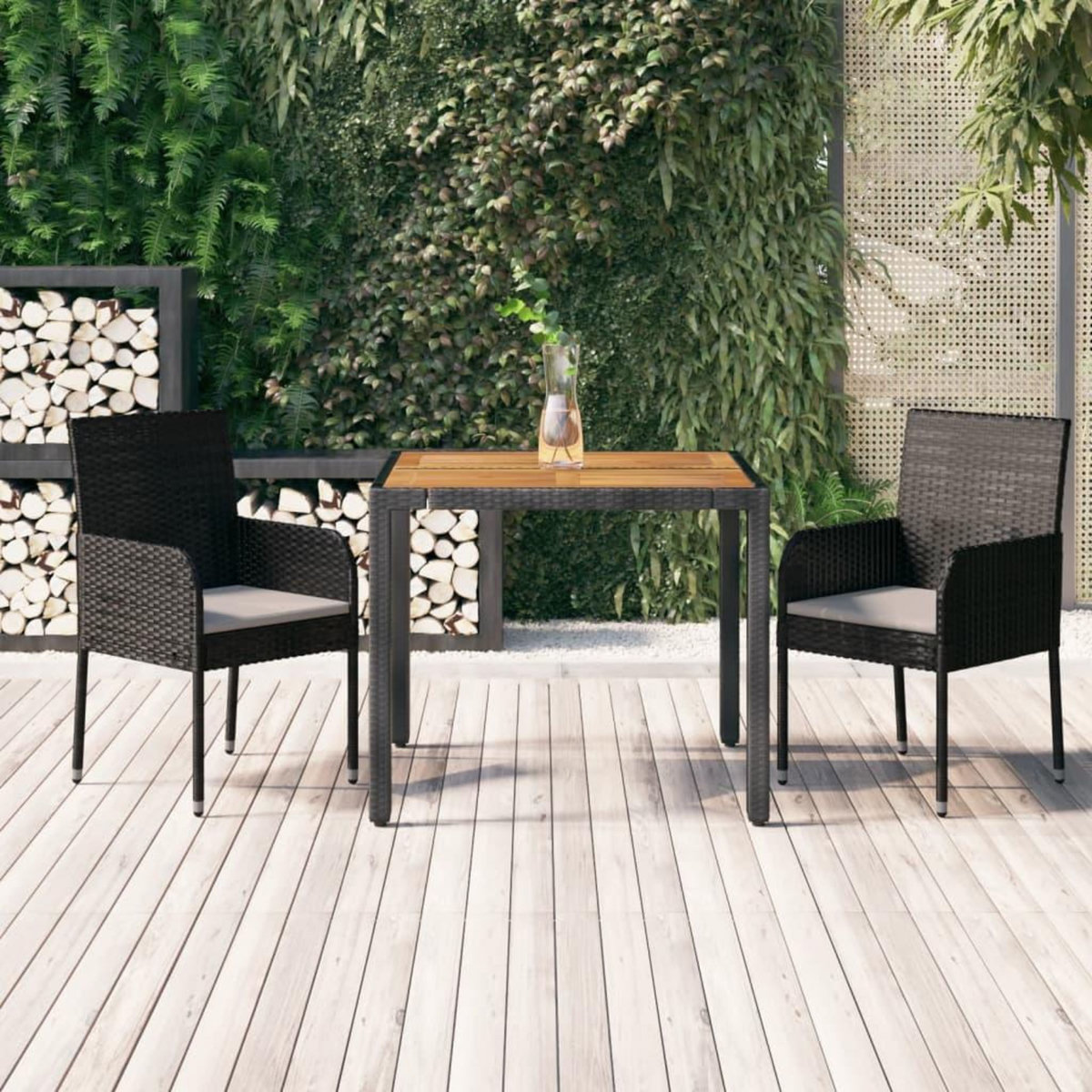 VIDAXL Ensemble a manger de jardin avec coussins 3 pcs Noir