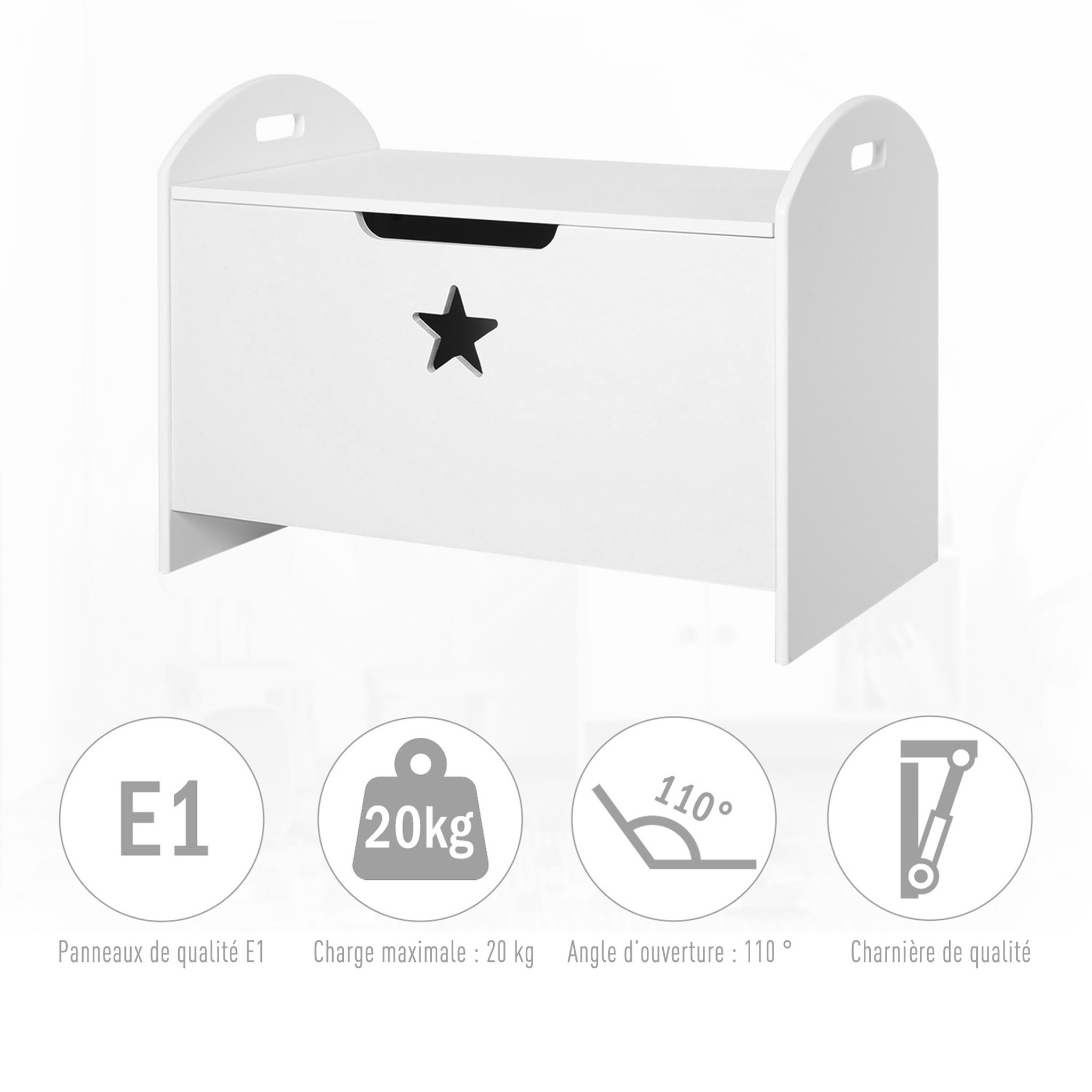 Voir la diapositive 5 : HOMCOM HOMCOM Coffre malle de rangement coffre à jouets dim. 62L x 40l x 46H cm MDF blanc