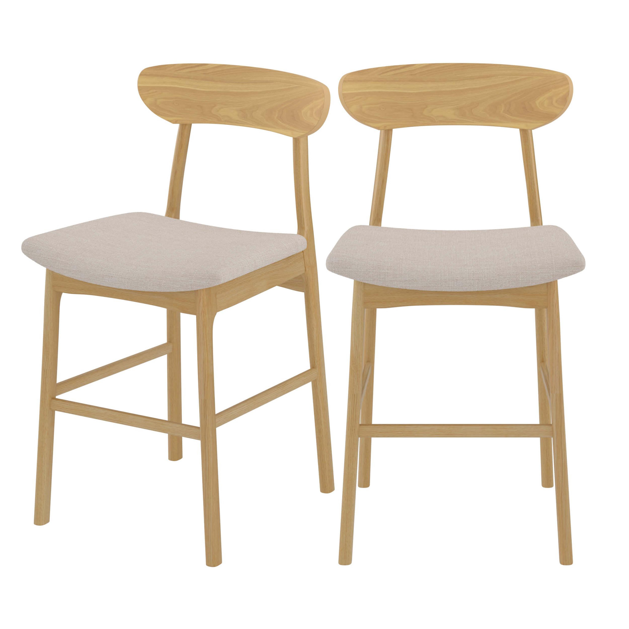 MAISON PAVANE Lot de 2 chaises pour îlot central 66 cm en tissu beige et bois-lana