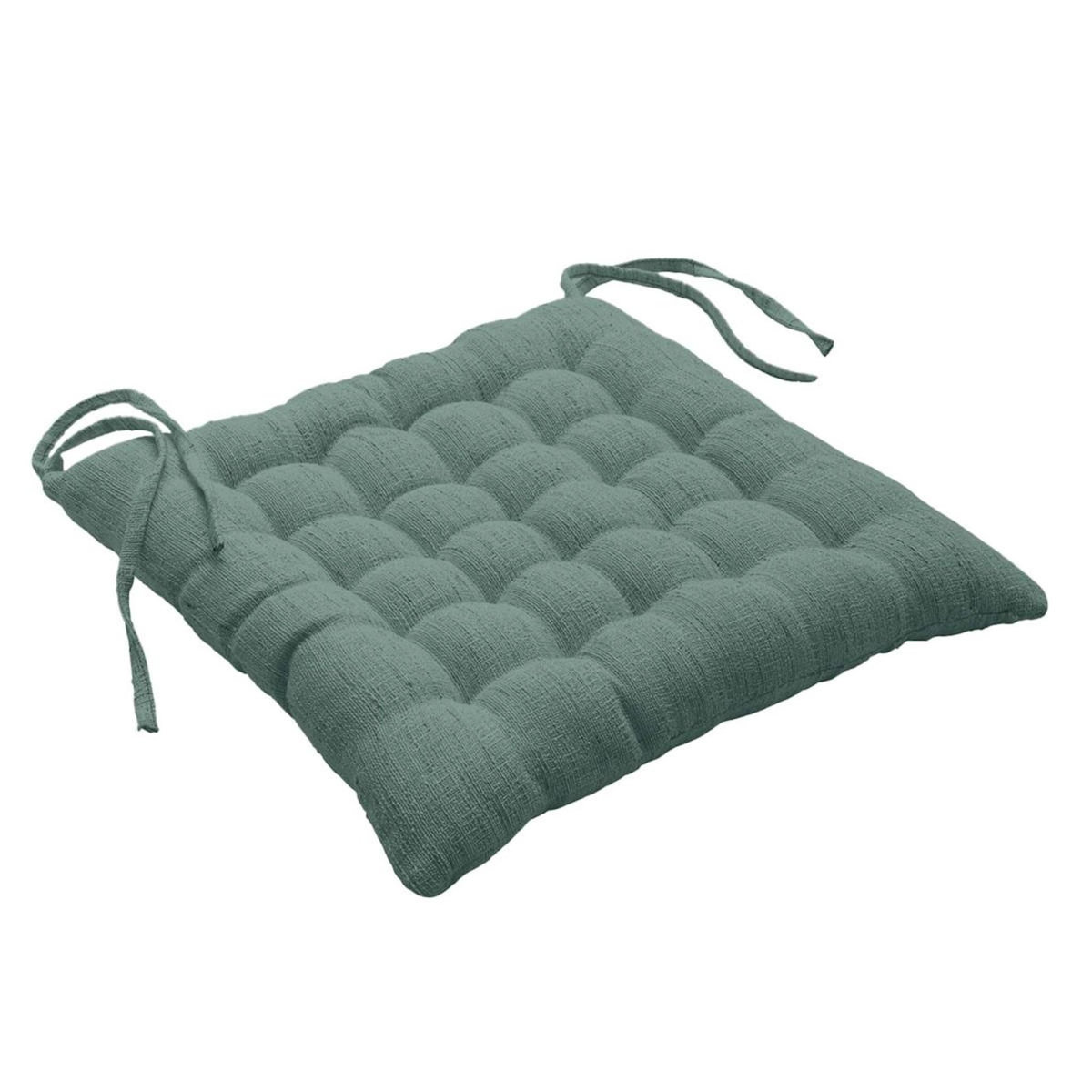 Paris Prix Galette de Chaise Effet Lin Tissé  Nando  38x38cm Vert Cèdre