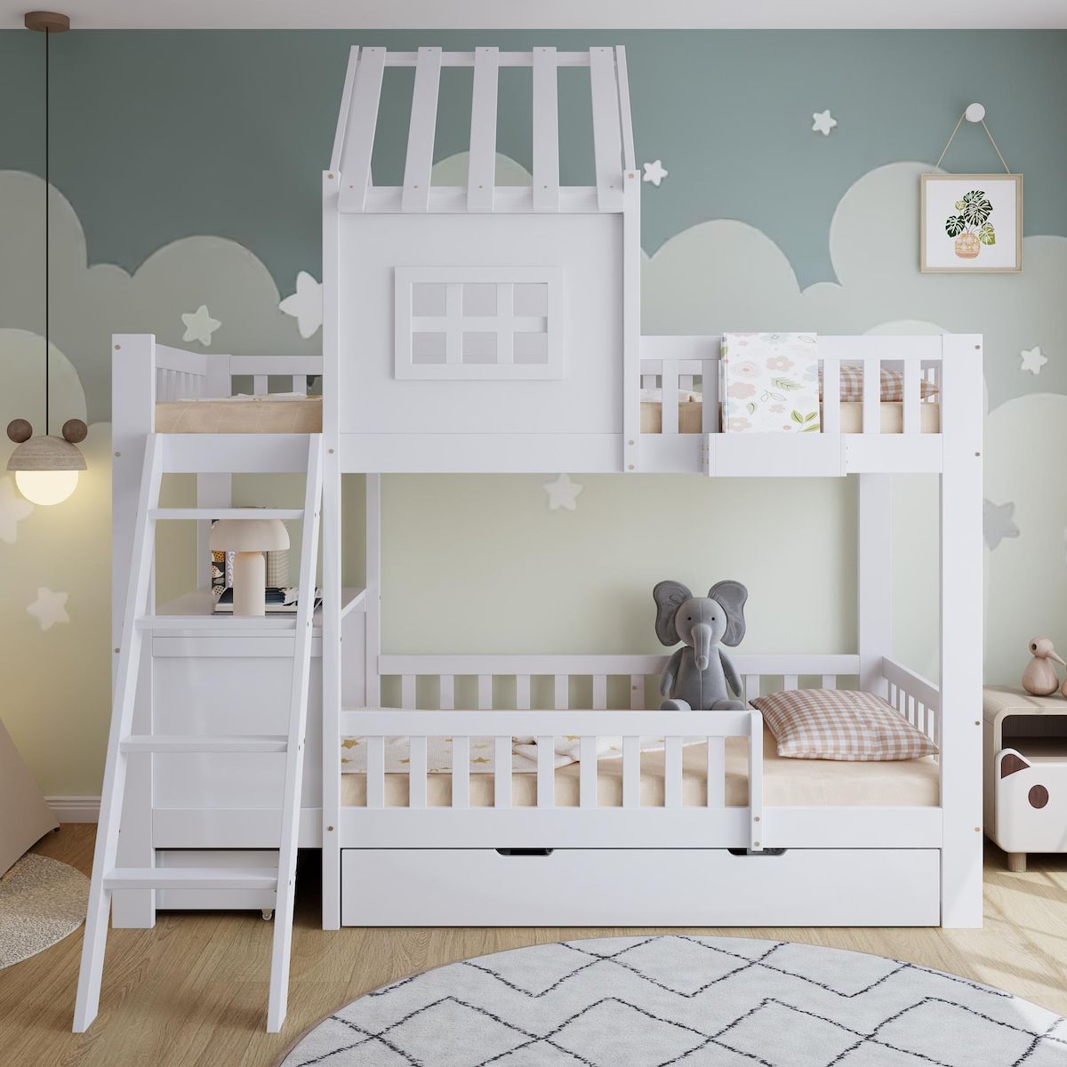 MERAX Lit superposé 90x200cm coloris blanc pin et mdf