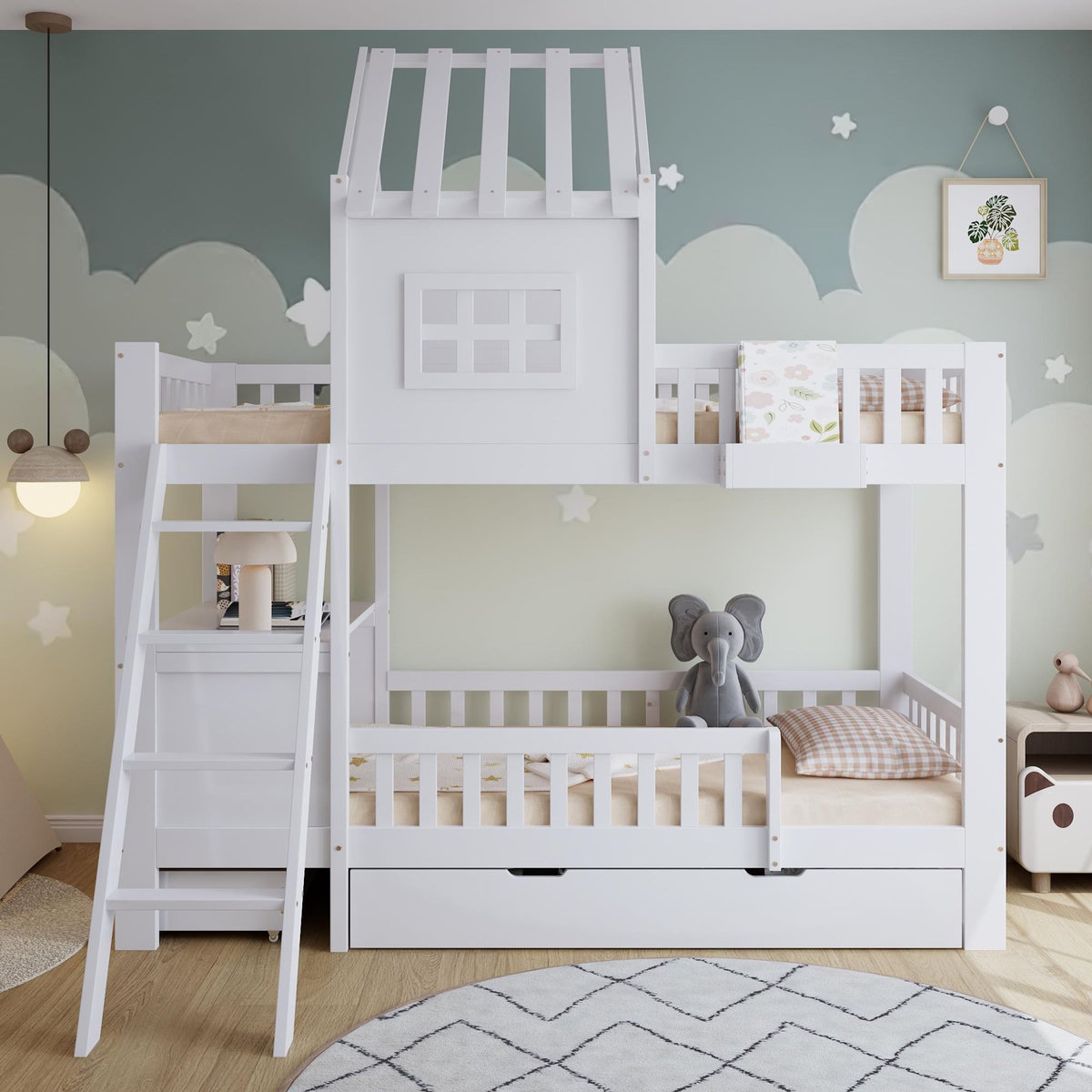 MERAX Lit superposé 90x200cm coloris blanc pin et mdf