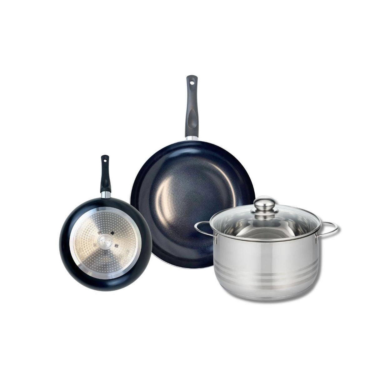 ELO Ensemble de 2 Poêles de cuisson 20 et 28 cm et 1 faitout 24 cm Elo Prima Brillant