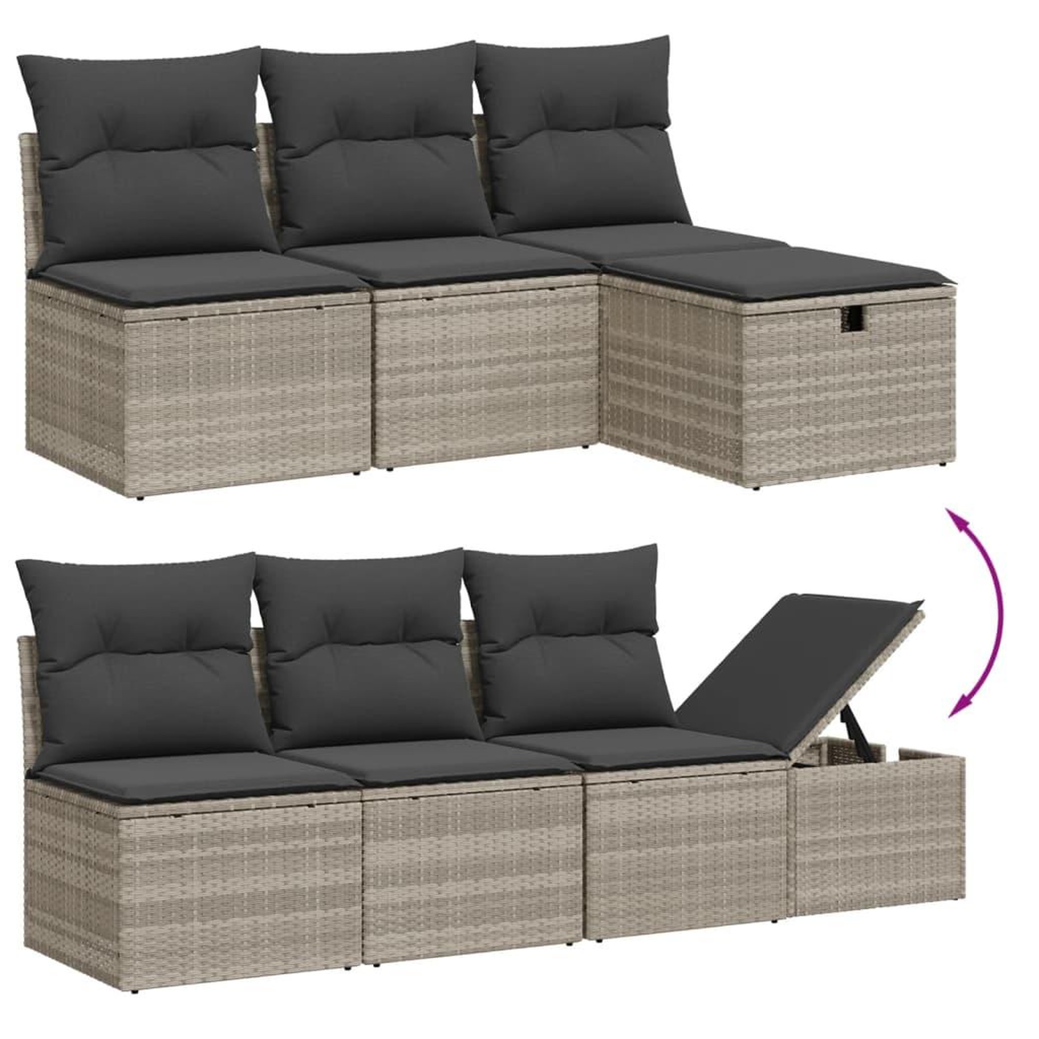 Voir la diapositive 3 : VIDAXL Salon de jardin 8 pcs avec coussins gris clair resine tressee