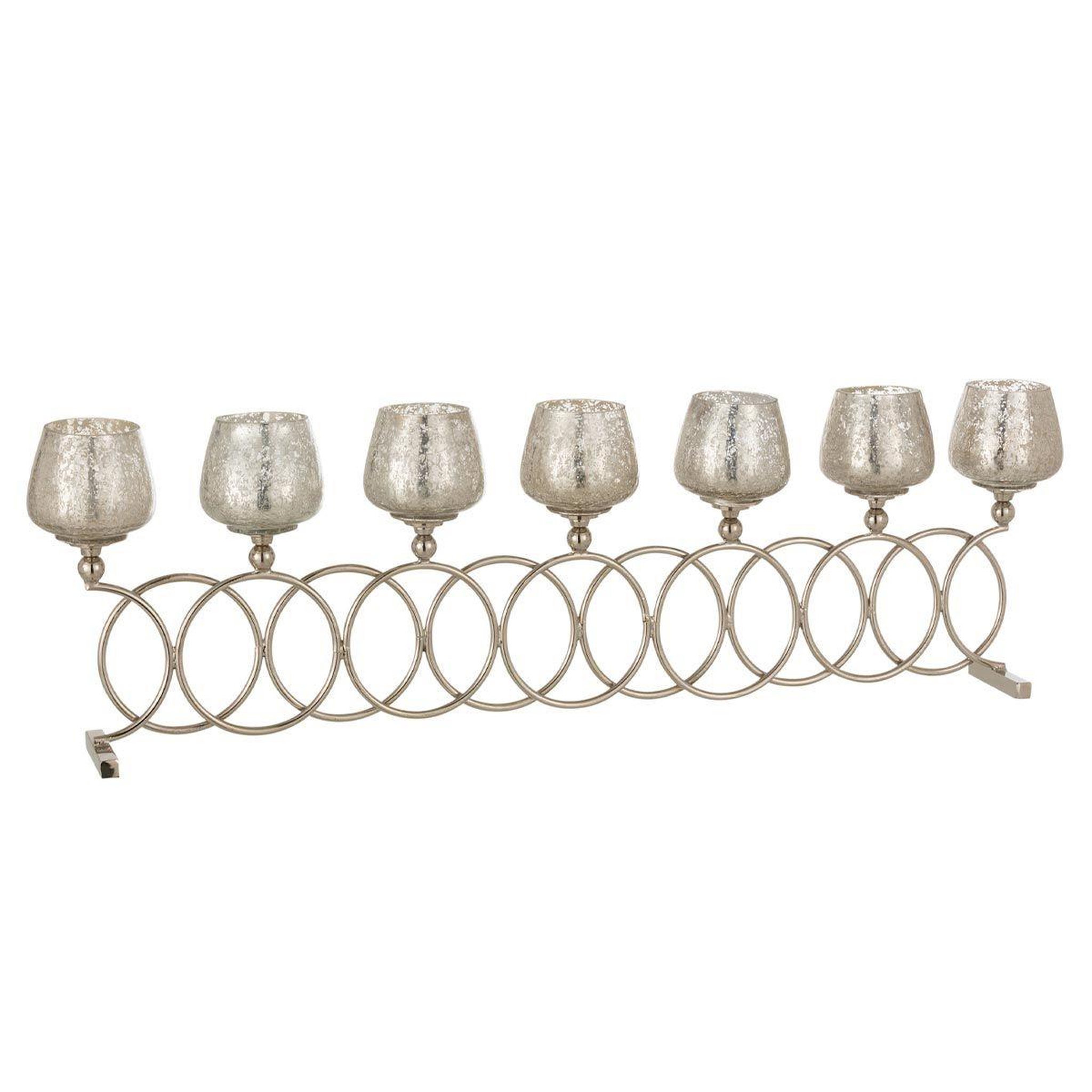 J-LINE Lot 8 photophores anneaux  craquelé  75cm argent