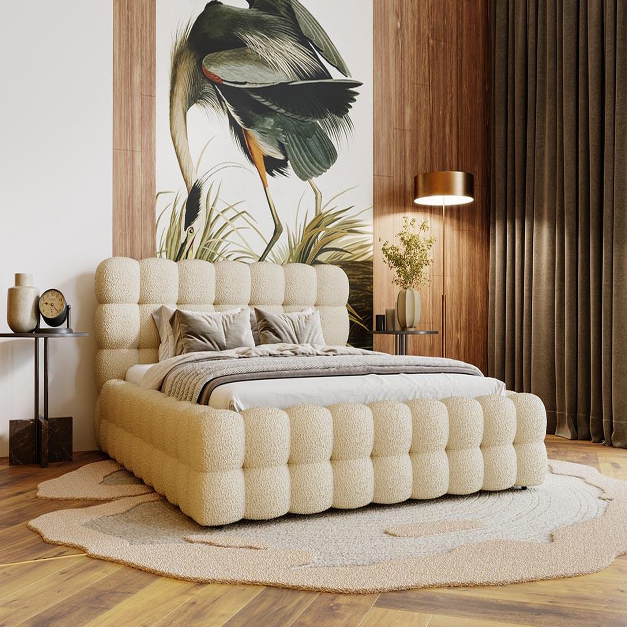 BEST MOBILIER Darling - lit coffre - 160x200 cm - sommier inclus - en tissu bouclette. Coloris disponibles : Beige