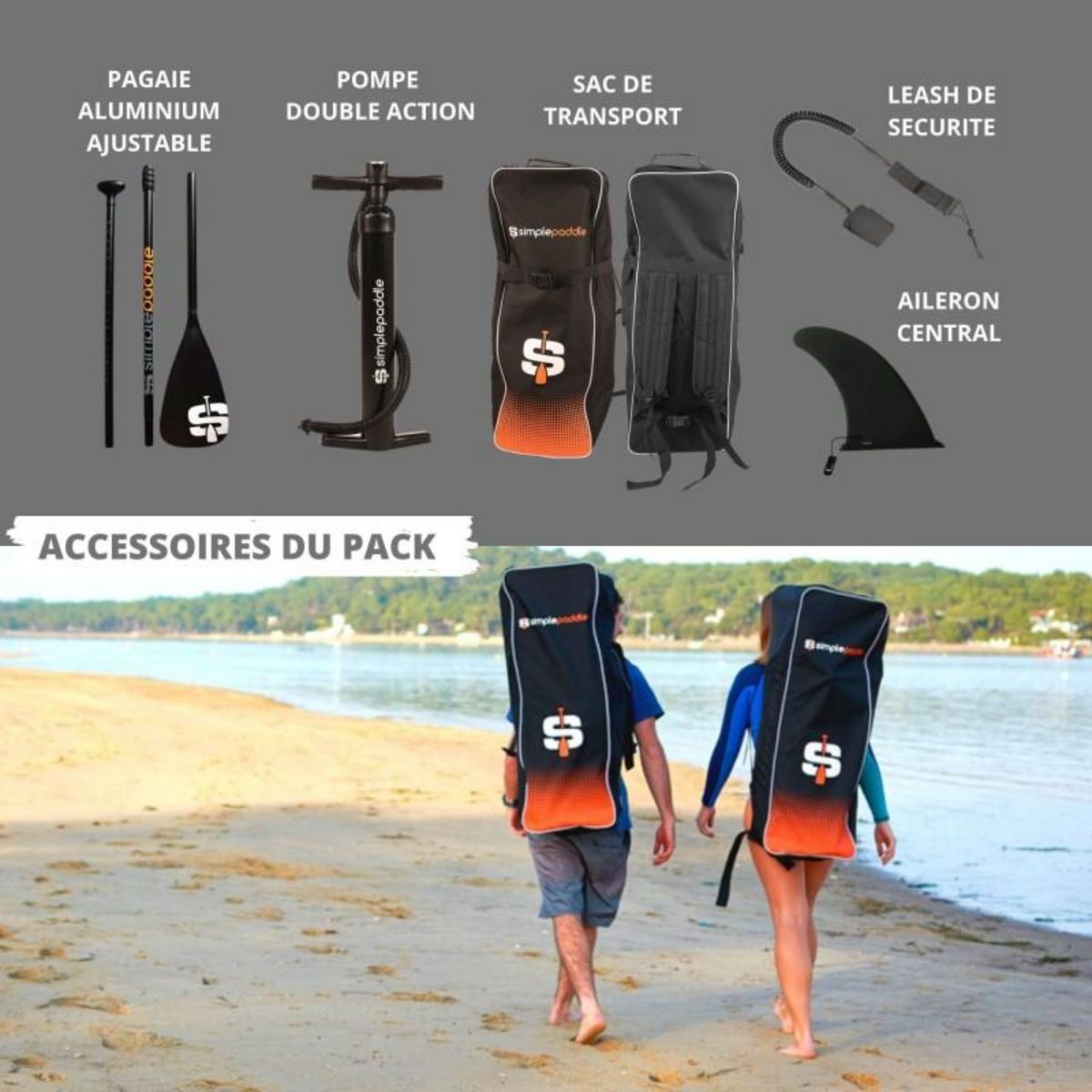 SIMPLE PADDLE Paddle Gonflable CAYMAN 10' 30'' 6  (300 x 76 x 15 cm) avec Pagaie, Leash, Pompe et Sac de Transport