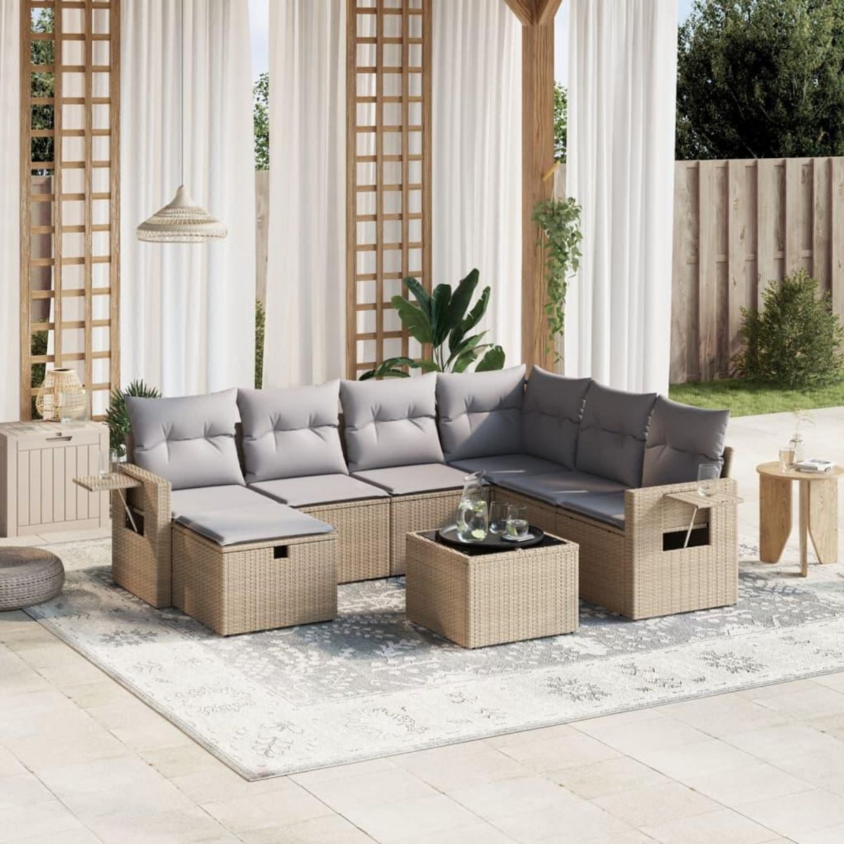 VIDAXL Salon de jardin avec coussins 8pcs melange beige resine tressee