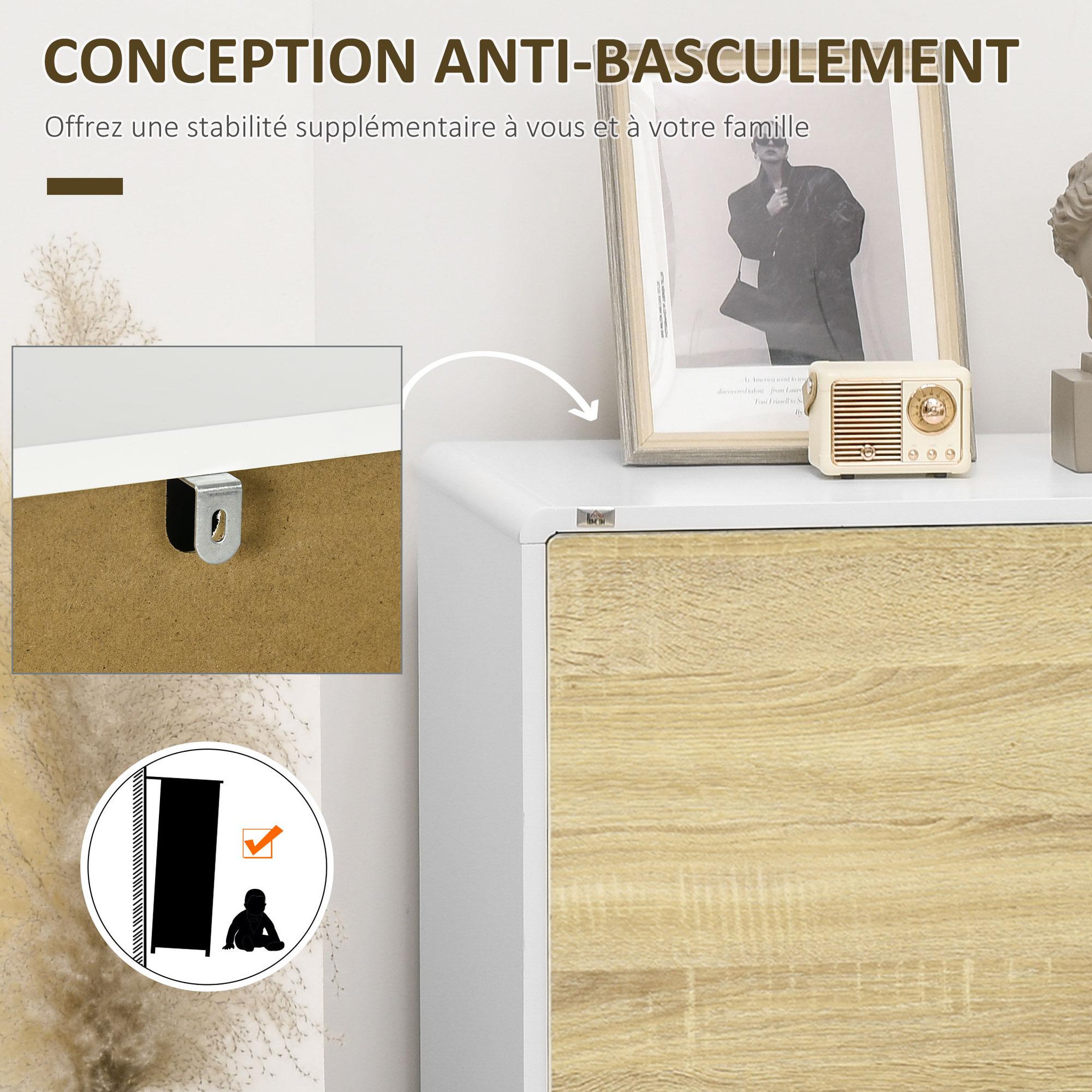 Voir la diapositive 4 : HOMCOM Buffet rangement design scandinave 2 portes avec étagère MDF panneaux blanc aspect chêne clair