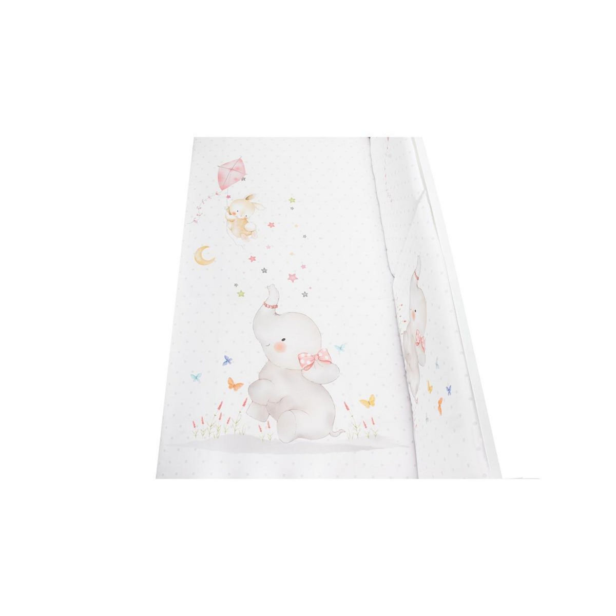 INTERBABY Lit Bébé Star Nature  and  Parure de lit 2 Pcs. elefant Rose