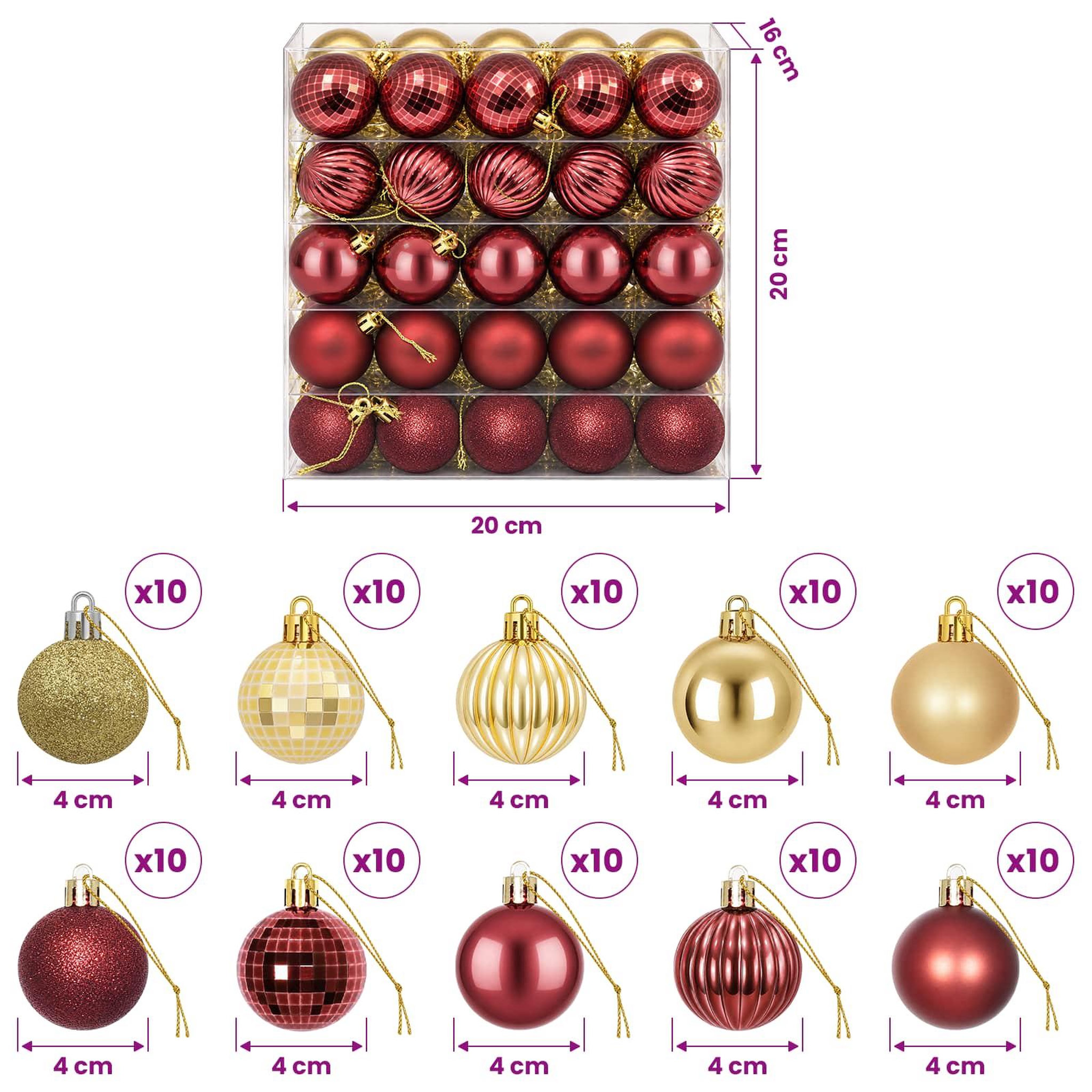Voir la diapositive 3 : VIDAXL Ensemble de boules de Noël 100 pc Or et rouge bordeaux 4 cm