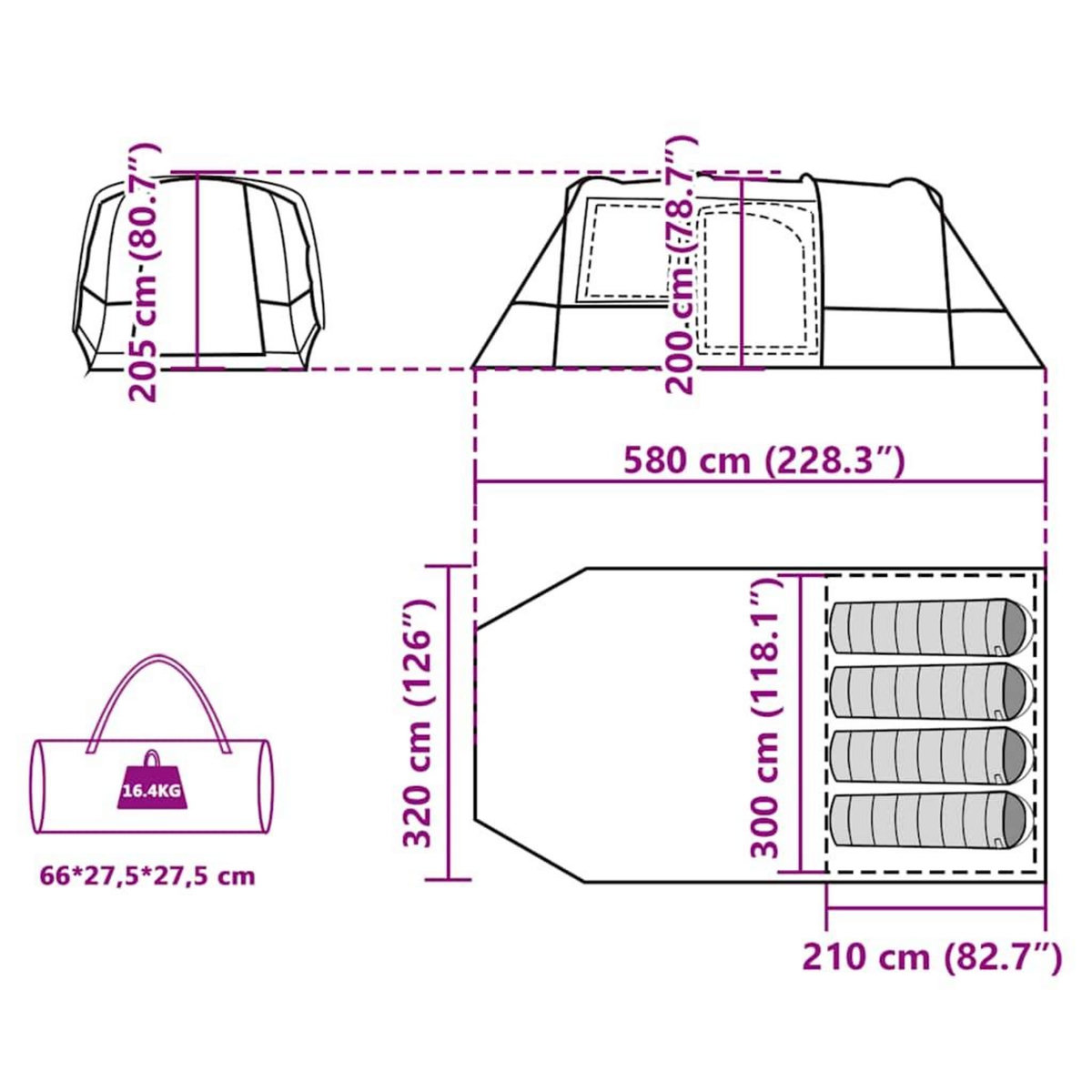 VIDAXL Tente de camping tunnel 4 personnes bleu impermeable