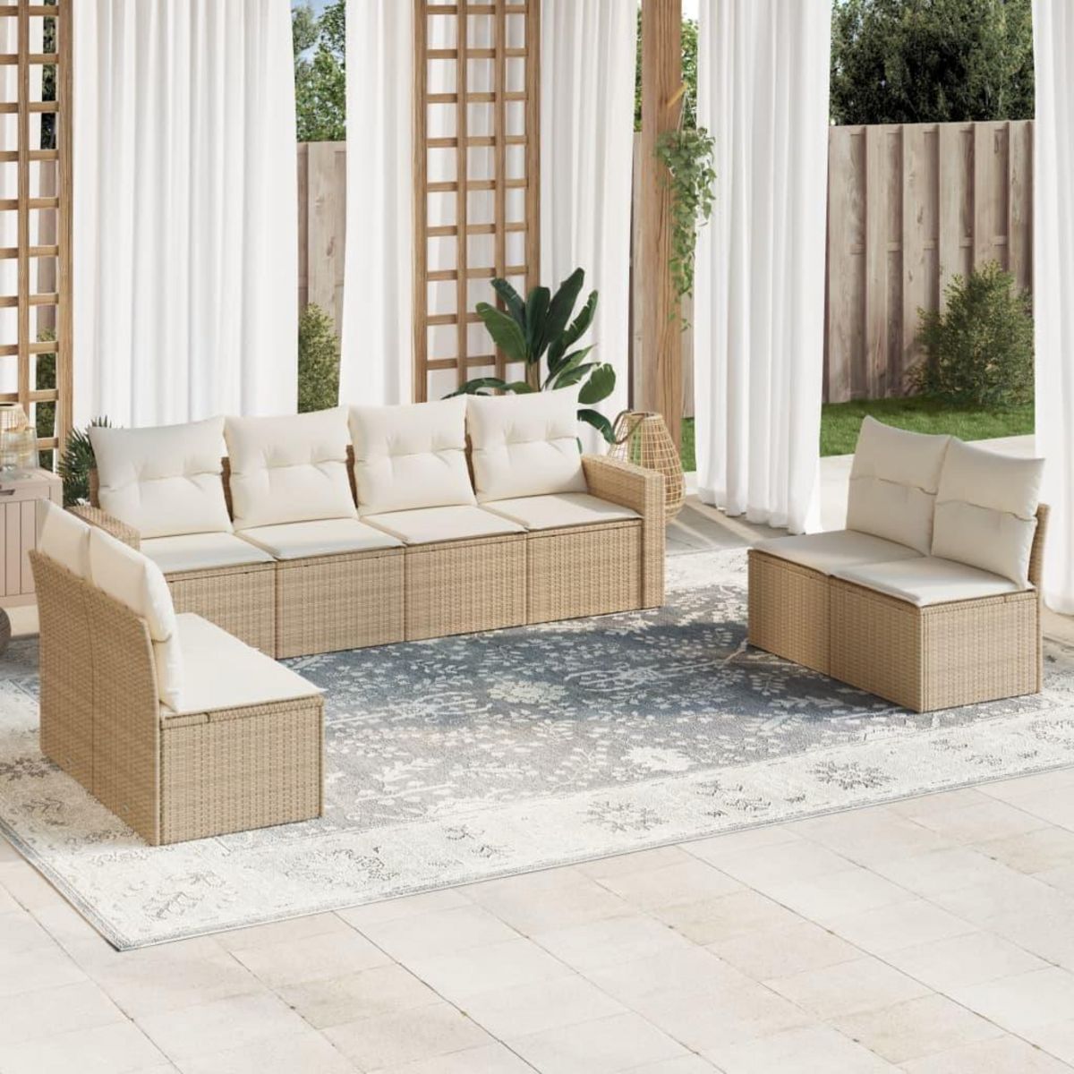VIDAXL Salon de jardin avec coussins 8 pcs beige resine tressee