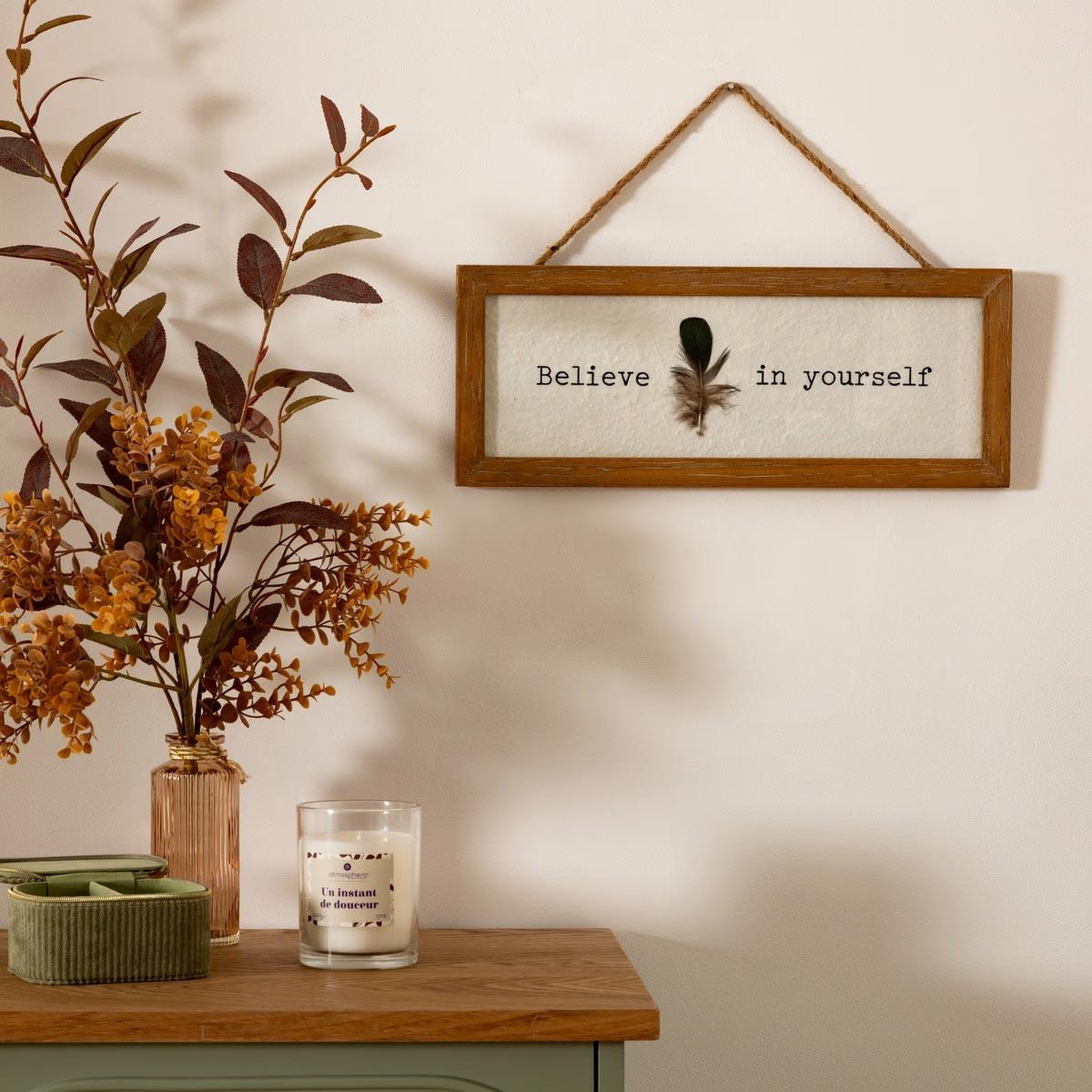 Voir la diapositive 4 : ATMOSPHERA Pancarte murale déco  yona  38cm naturel