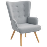 HOMCOM Fauteuil à oreilles style nordique piètement bois effet laine bouclée gris