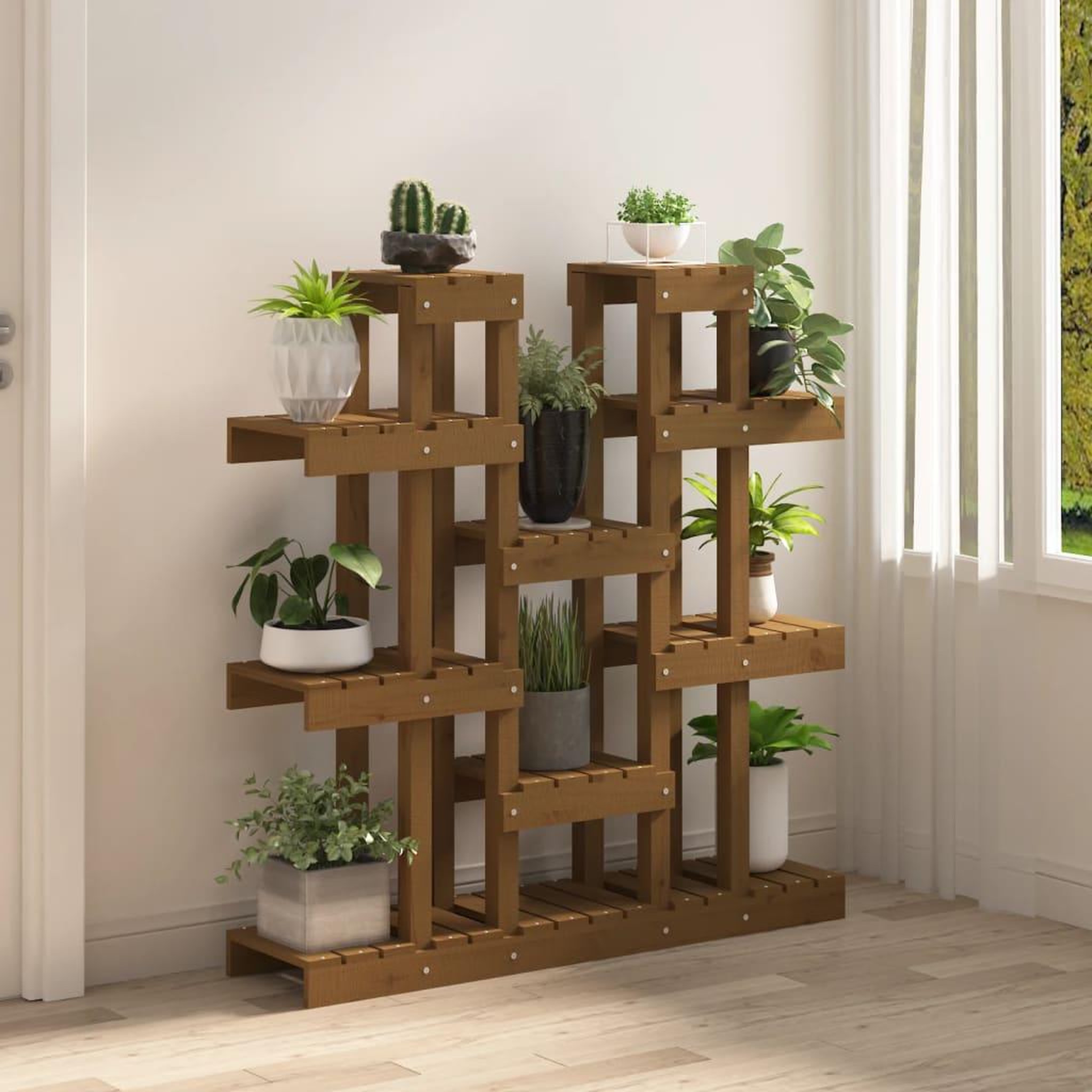 Voir la diapositive 3 : VIDAXL Support a plantes Marron miel 104,5x25x109,5 cm Bois massif pin