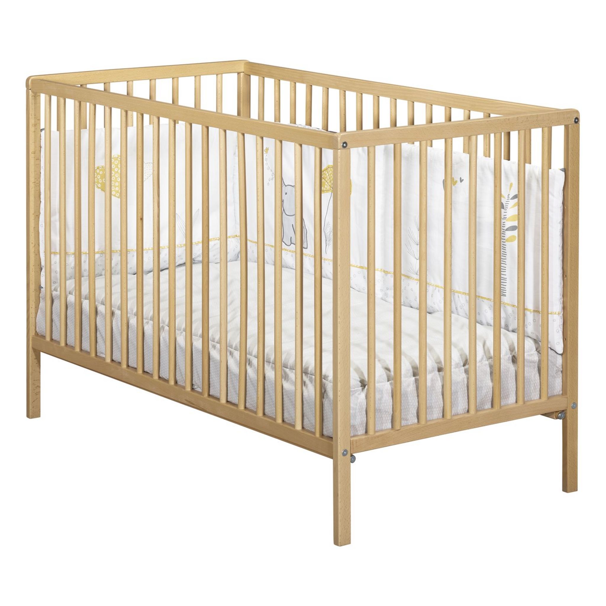 BABY PRICE Lit bébé 60x120cm sommier réglable en hauteur, barreaux vernis naturel, collection FIRST