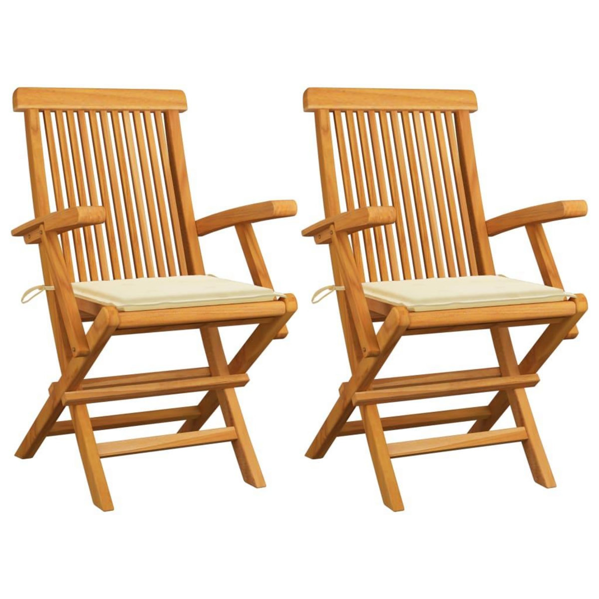 VIDAXL Chaises de jardin avec coussins creme lot de 2 Bois teck massif